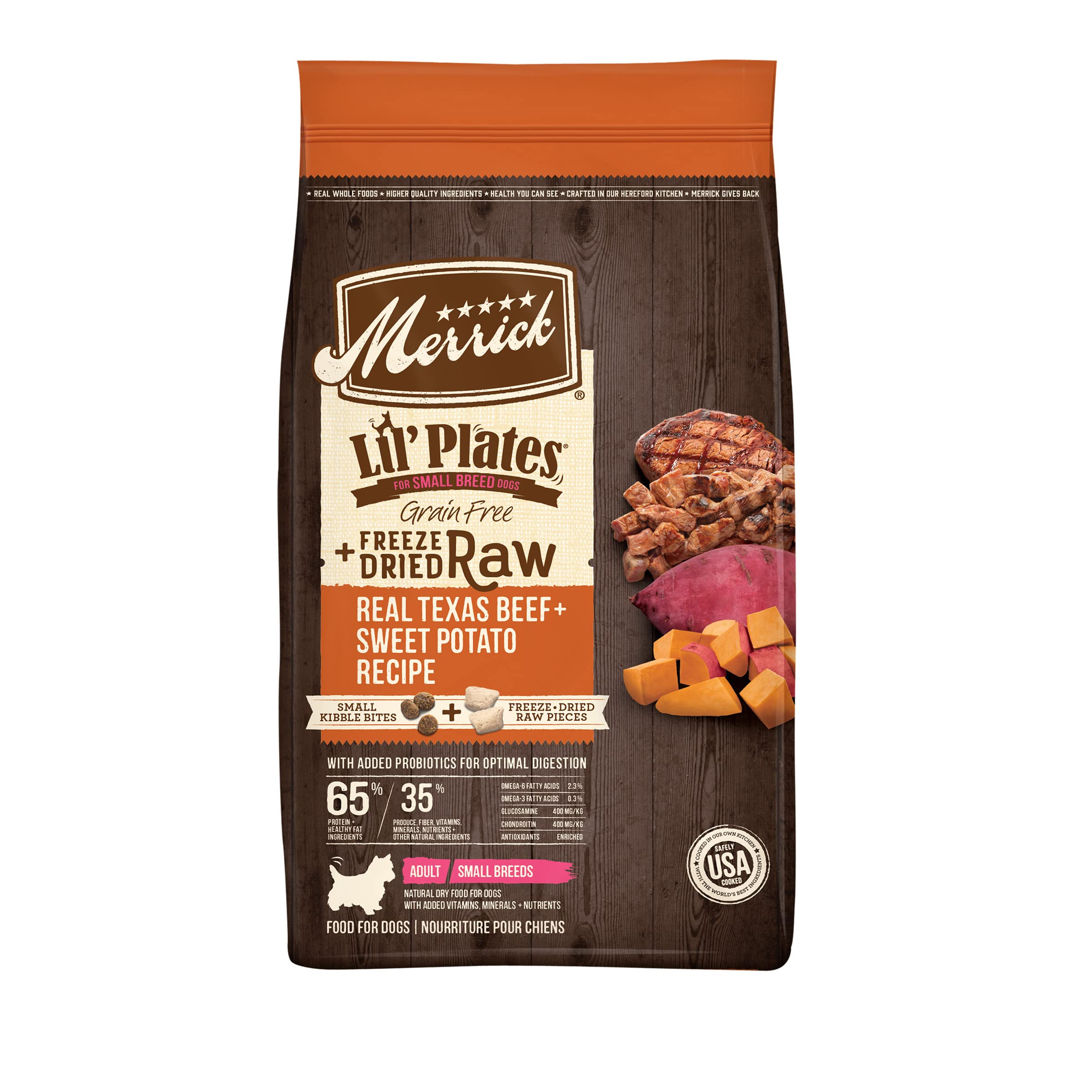 Merrick Lil Plates Grain Free Dry Dog Food For Small Dogs, Texas Beef And Sweet Potato Kibble With Raw Bites - 4.0 lb. Bag
