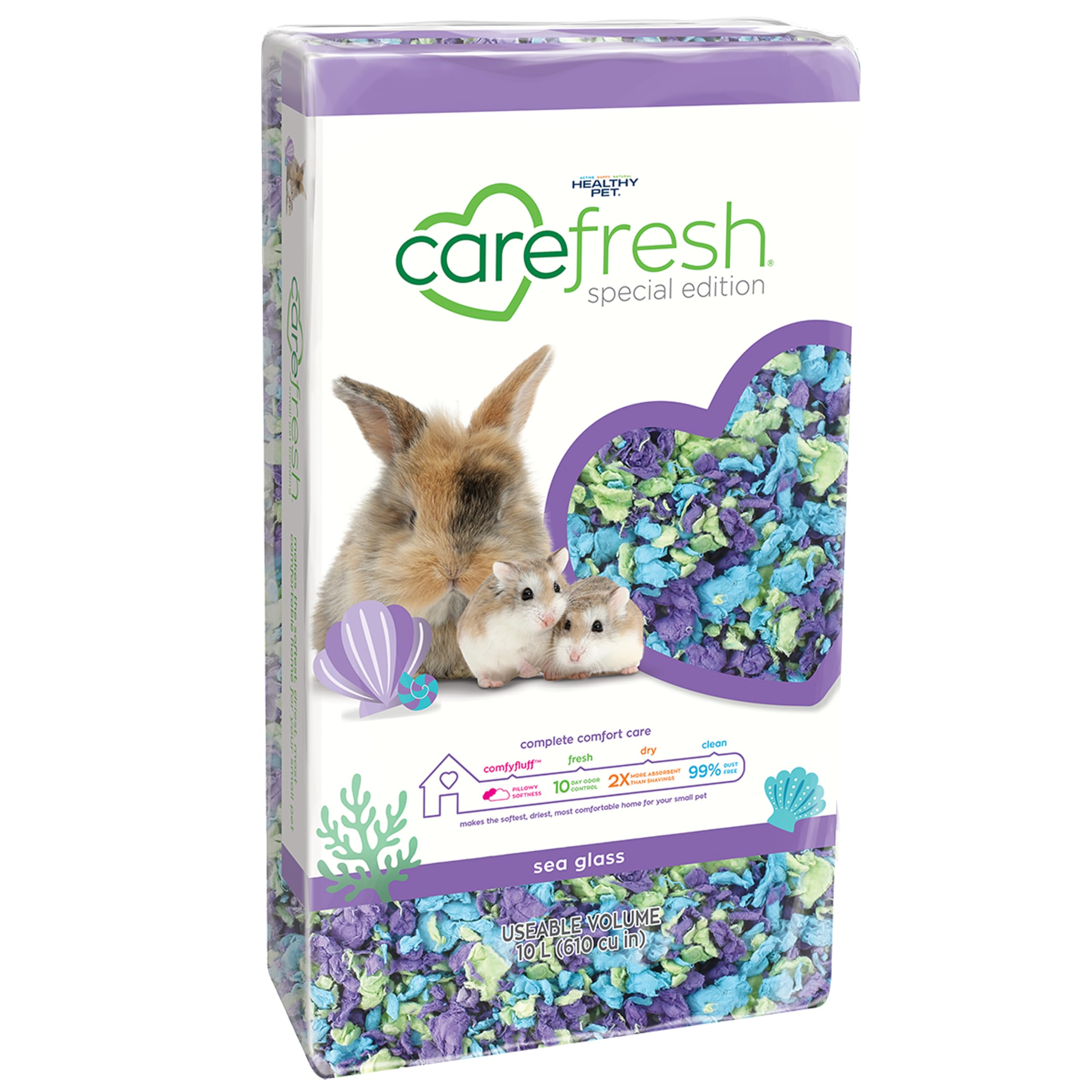Carefresh Dust-Free Sea Glass Natural Paper Small Pet Bedding With Odor Control, 10L