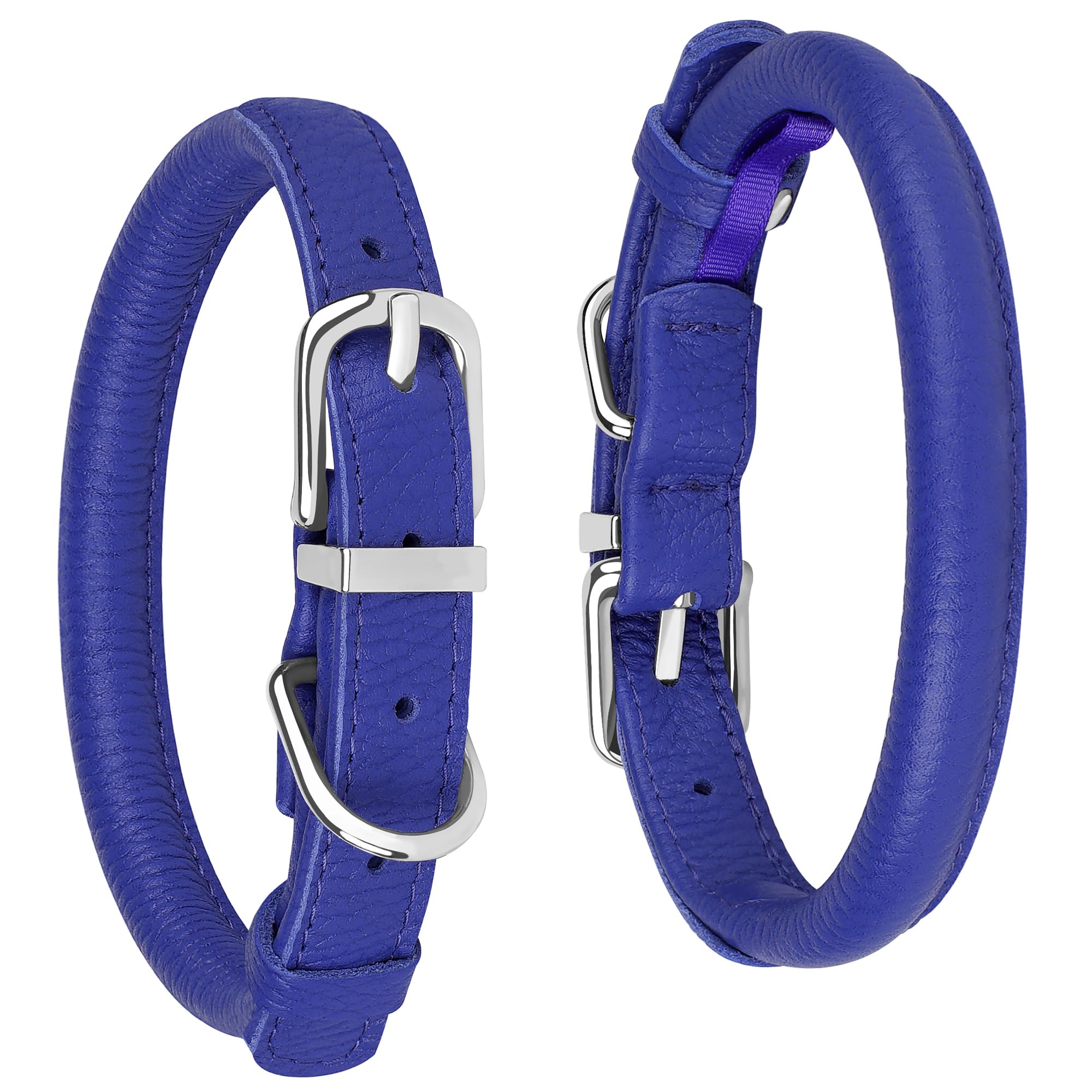 Oopsdoggy Rolled Leather Dog Collar Soft Roll Collars For Small Medium Large Dogs Puppy (Navy Blue, Xxs, 7''-9'')