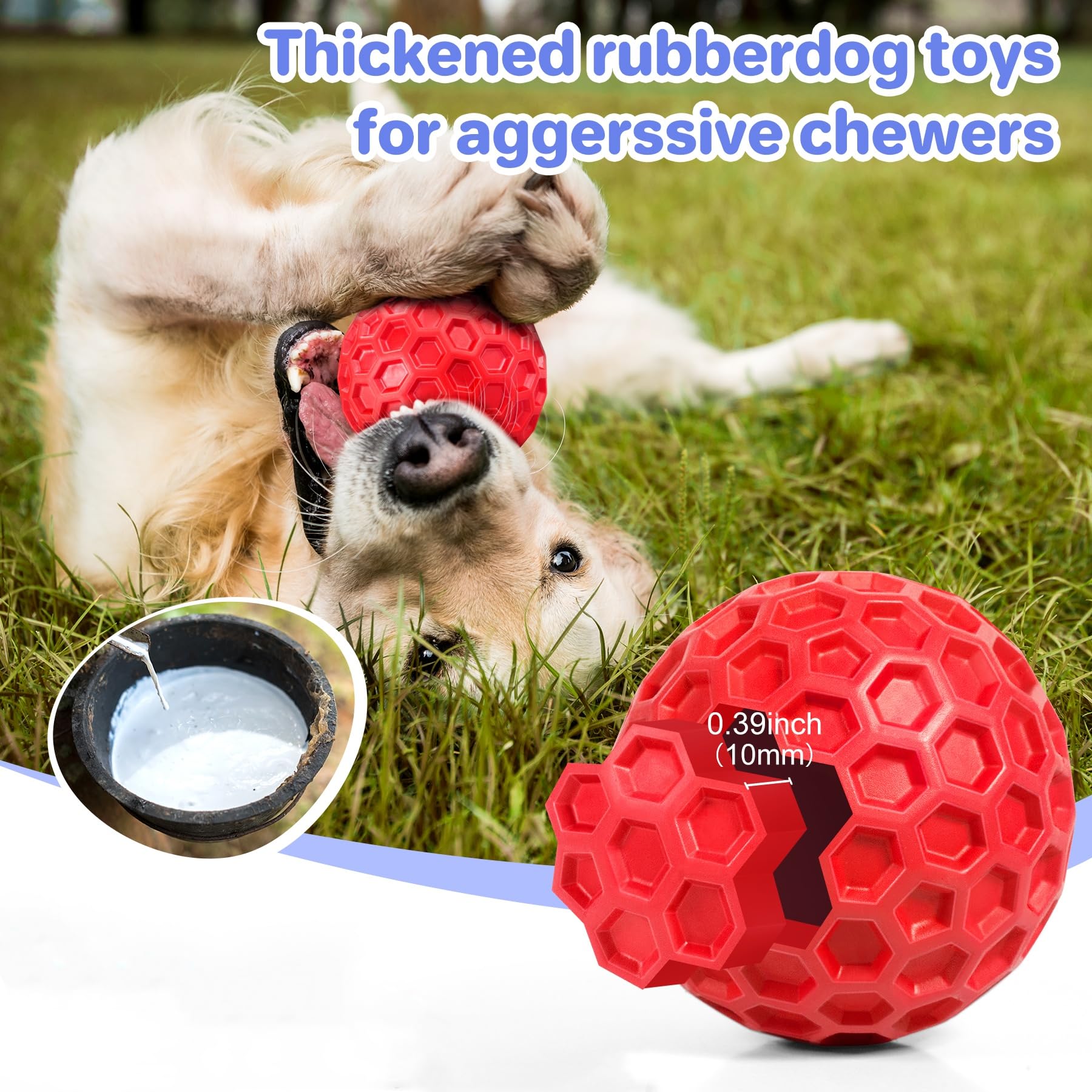 Indestructible Squeaky Dog Balls for Aggressive Chewers, Interactive Dog Toys for Aggressive Chewers for Relieving Anxiety, Dog