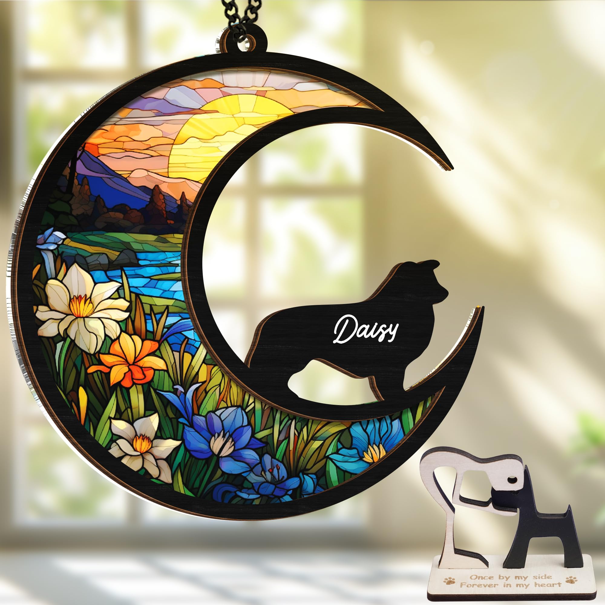 6'' Border Collie Dog Memorial Suncatcher Personalized Name Dog Breed Pet Ornament Window Car Hanging Sympathy Gift For Loss Of 