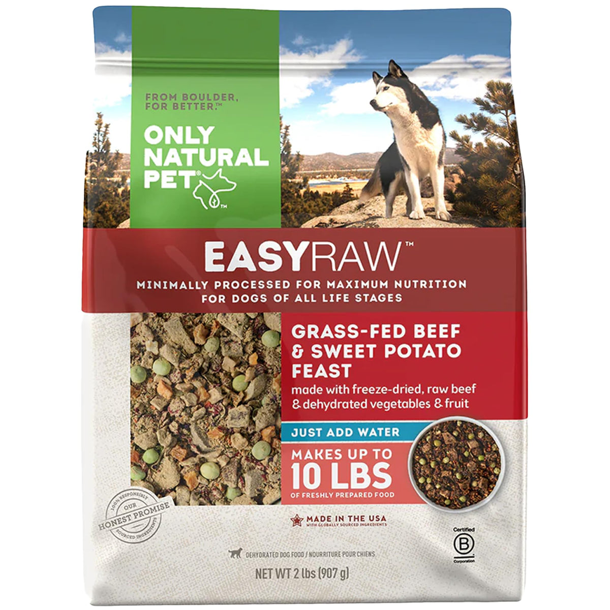 Only Natural Pet - Easyraw Dehydrated Raw Dog Food Formula, Contains Real Wholesome Nutrition, Low Glycemic, Paleo Friendly, Non-Gmo - Beef & Sweet Potato Flavor - 2 Lb Bag (Makes 10 Lbs)-B2