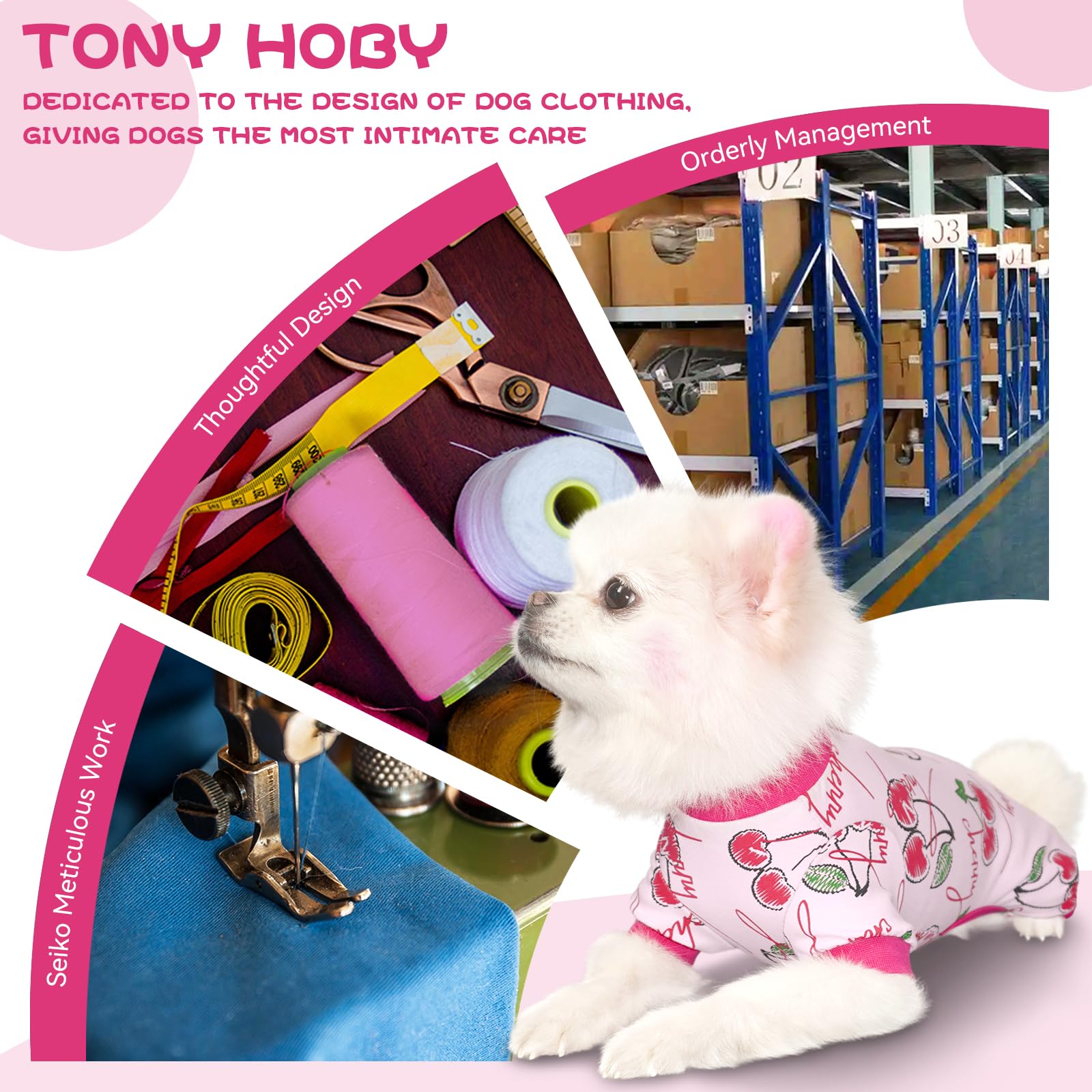 Tony Hoby Dog Pajamas, 4 Ledgged Dog Shirt, Soft Comfortable Dogs Jumpsuit, Pet Pajamas Clothes For Small Medium Dogs (Cherries,