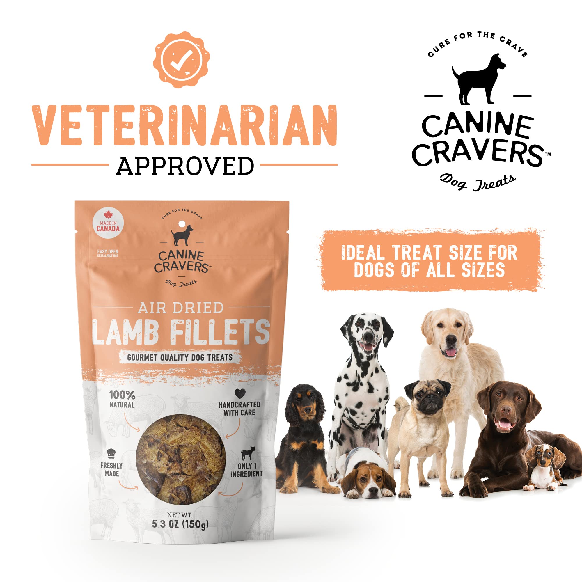 Canine Cravers Single Ingredient Dog Treats - Premium Lamb Fillets - Human Grade Air Dried Hypoallergenic Pet Food - Grain, Glut