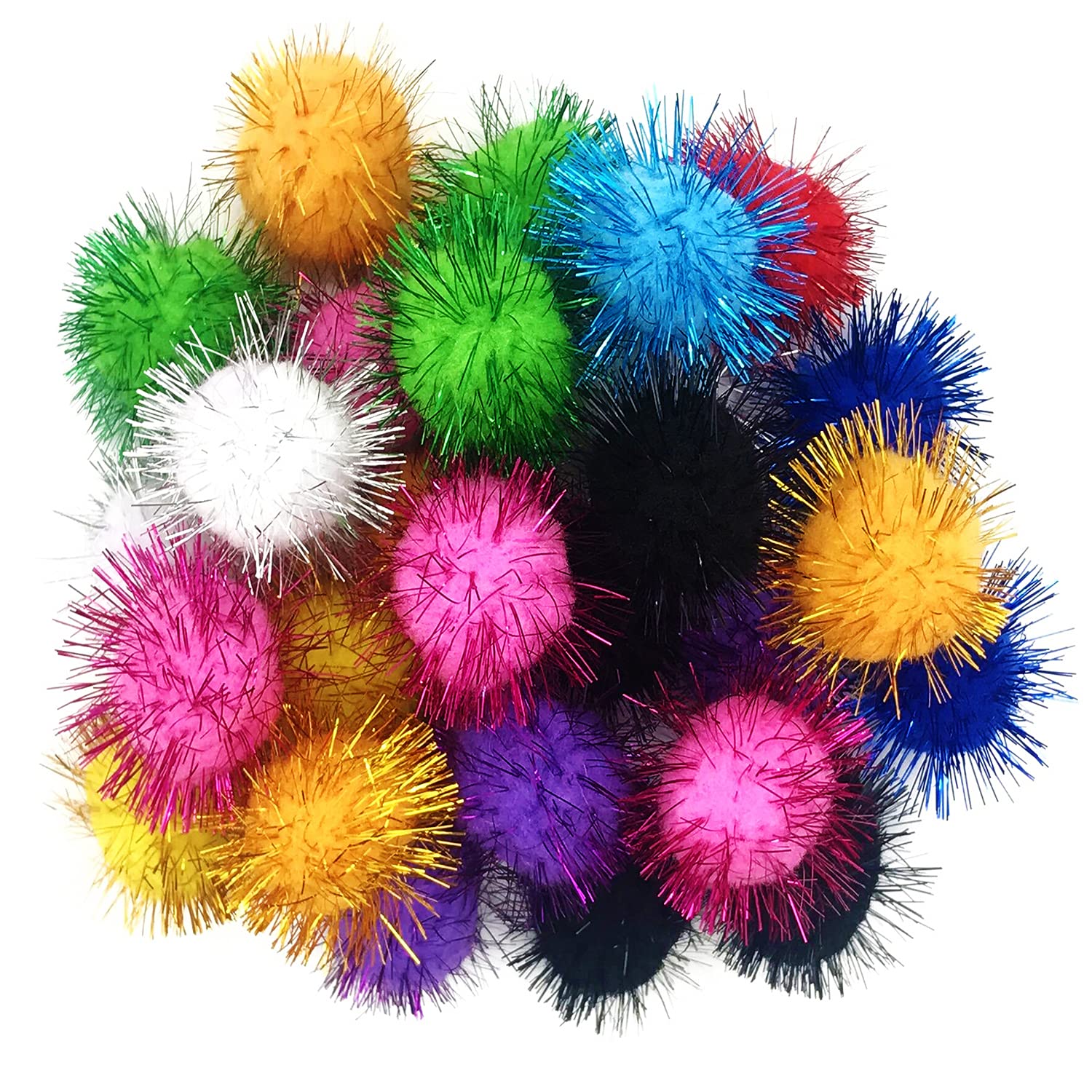 Myyzmy 60 Pcs Cat Balls Toys, 1.8 Inch Sparkle Balls, Tinsel Glitter Pom Pom Balls Cat'S Favorite Toys, Random Color