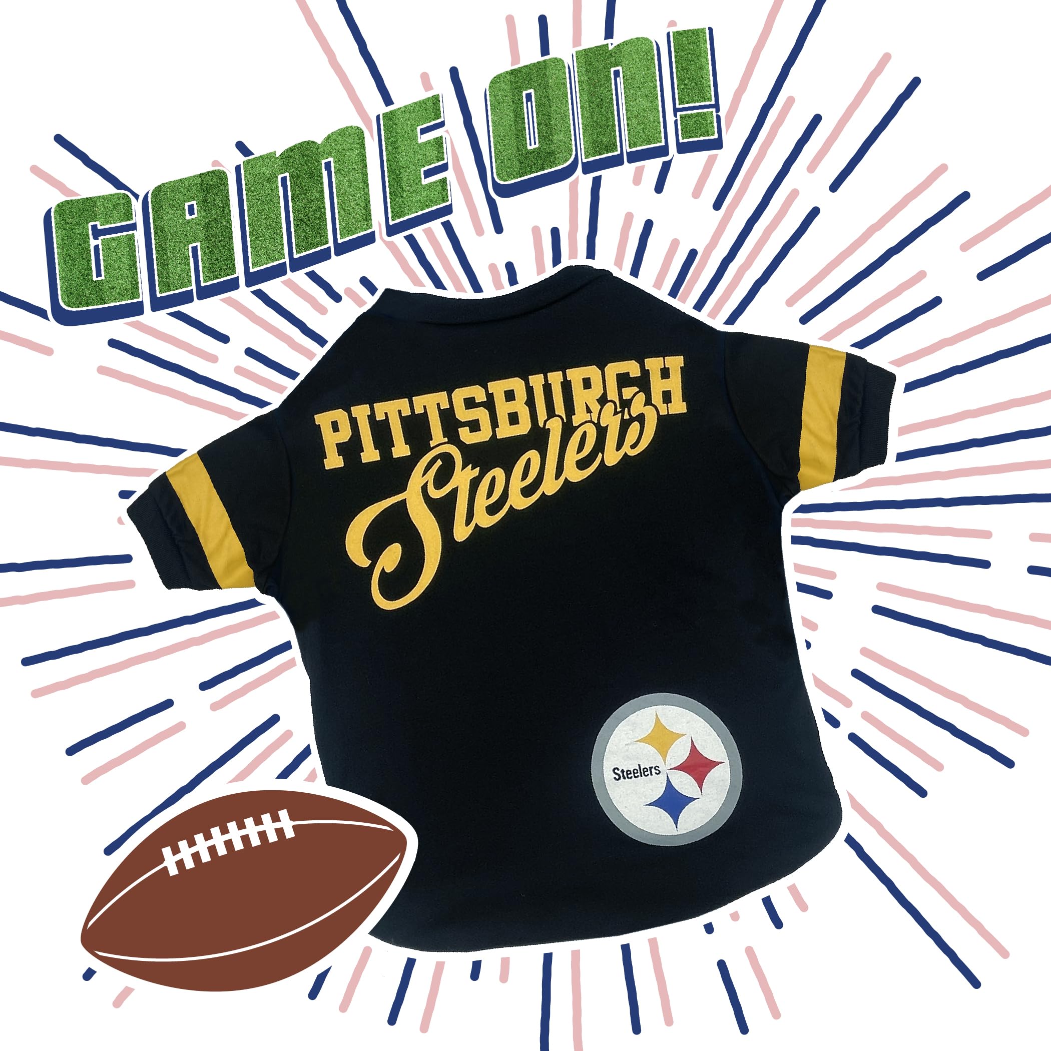 Pets First NFL Pittsburgh Steelers T-Shirt for Dogs & Cats, Large. Football Dog Shirt for NFL Team Fans. New & Updated, Durable