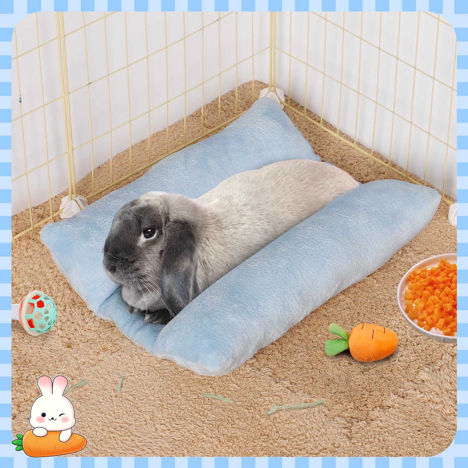 Mewtogo 15.7 X 14In Rabbit Bed - Thickened Soft Bunny Concave Bed, Cuddle Cushion Plush Mat With Cotton Lounger Pillows, Small P