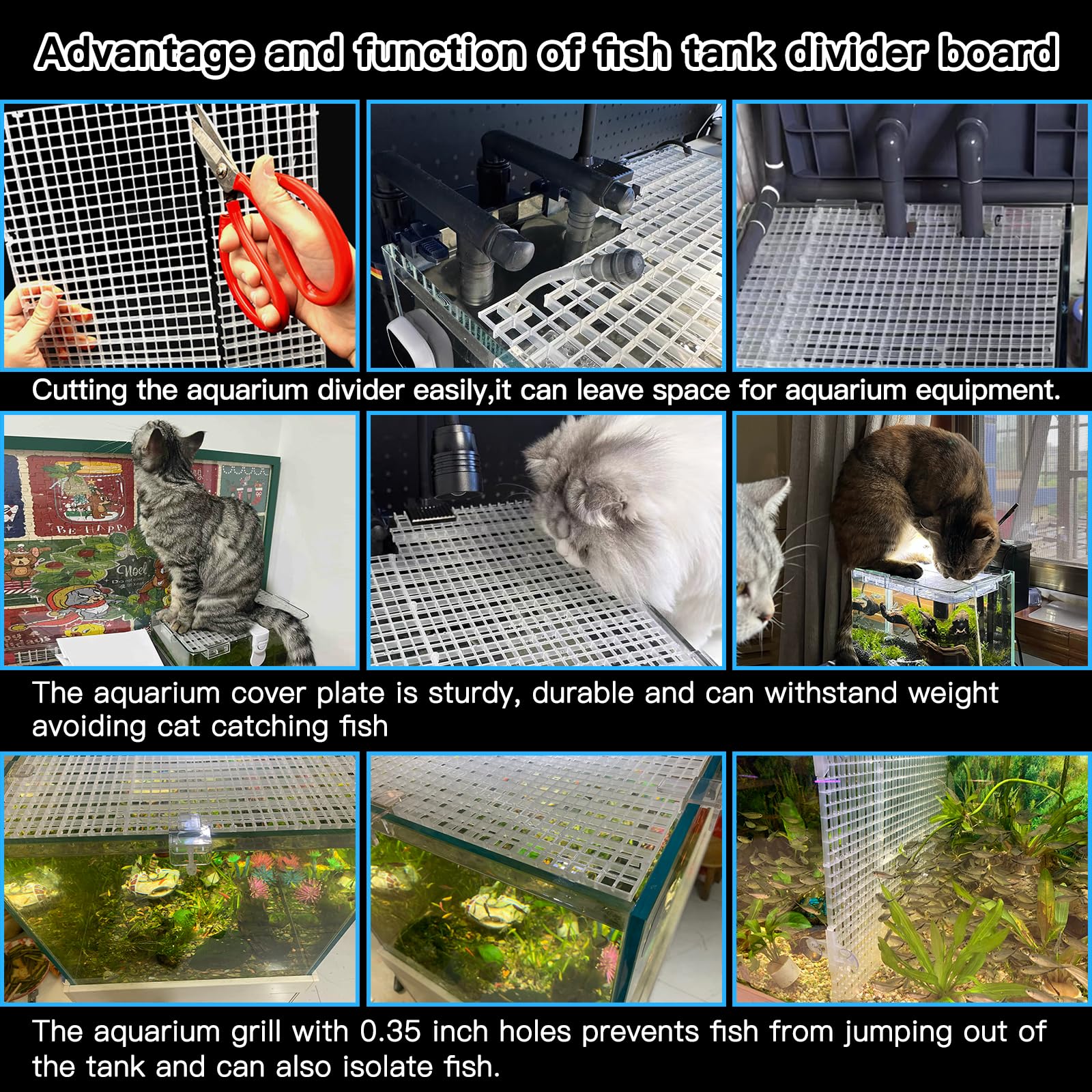 Weramics Adjustable Aquarium Fish Tank Divider Filter Bottom Plastic Grid Fish Tank Isolation Board Plastic Egg Crate Tray(White