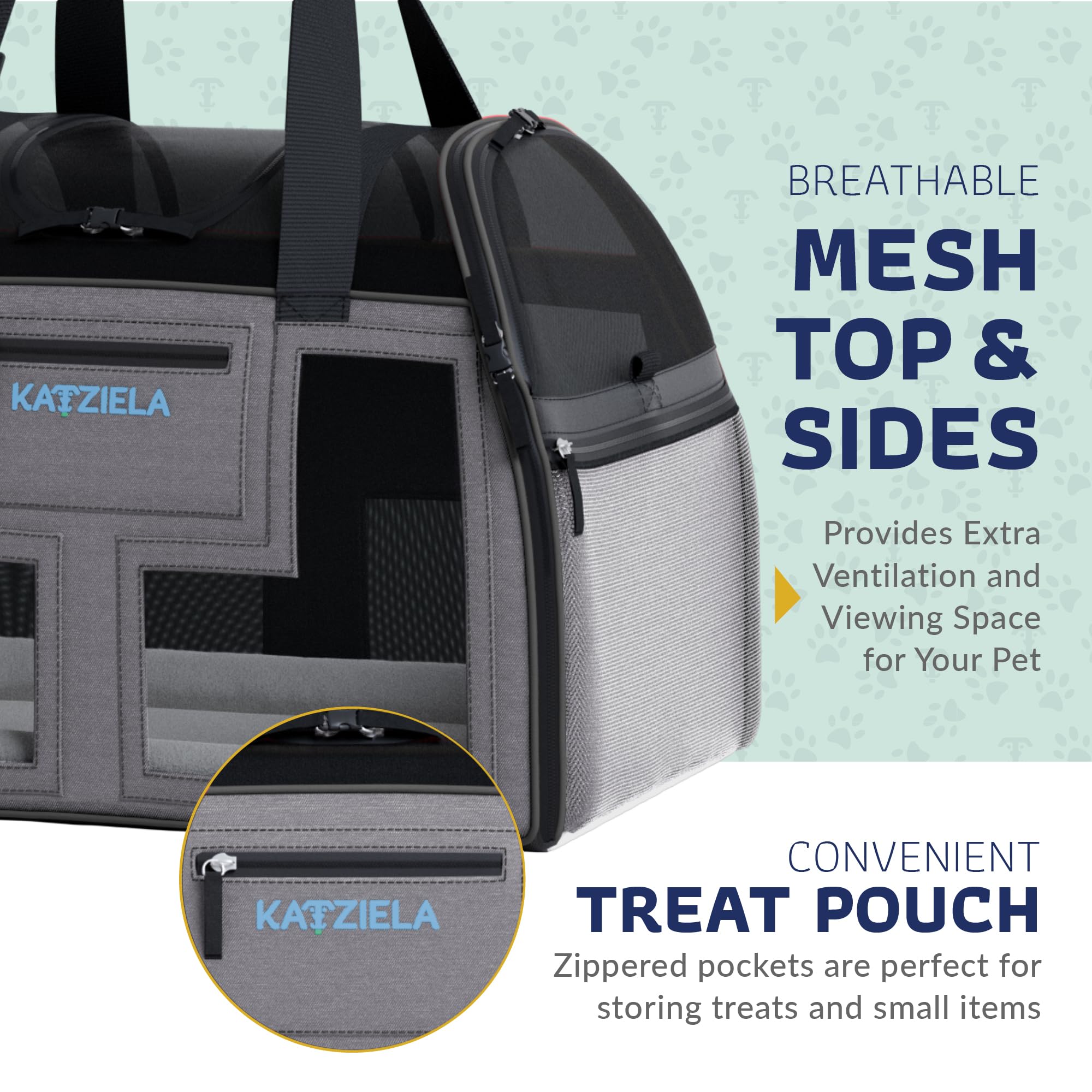 Katziela Airline Approved Pet Carrier - Rolling Portable Travel Carry Crate For Small Dog, Puppy Or Cat - Soft Removable Wheeled