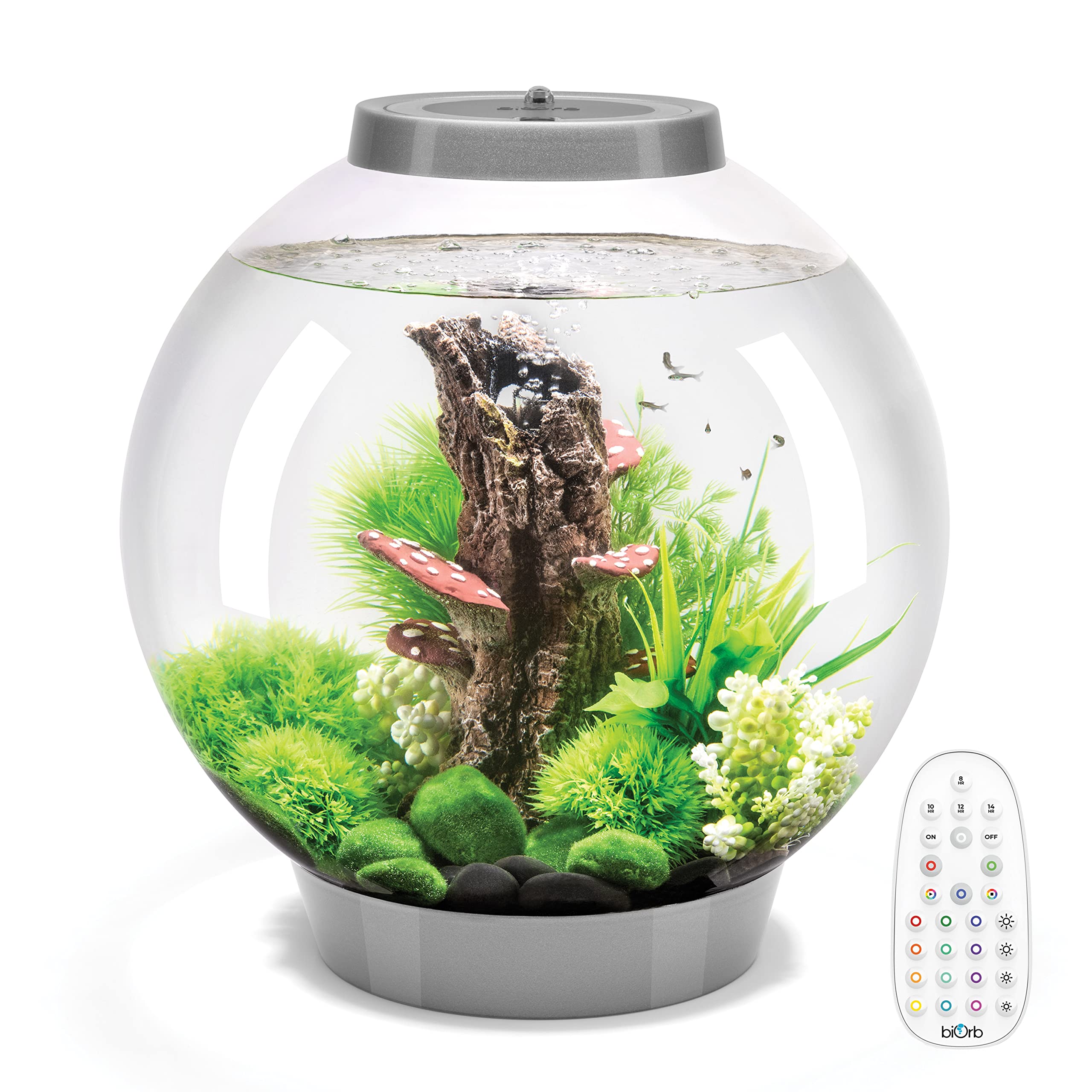Biorb Classic 30 Acrylic 8-Gallon Aquarium With Multi-Color Remote-Controlled Led Lights Modern Tank For Tabletop Display, Silver