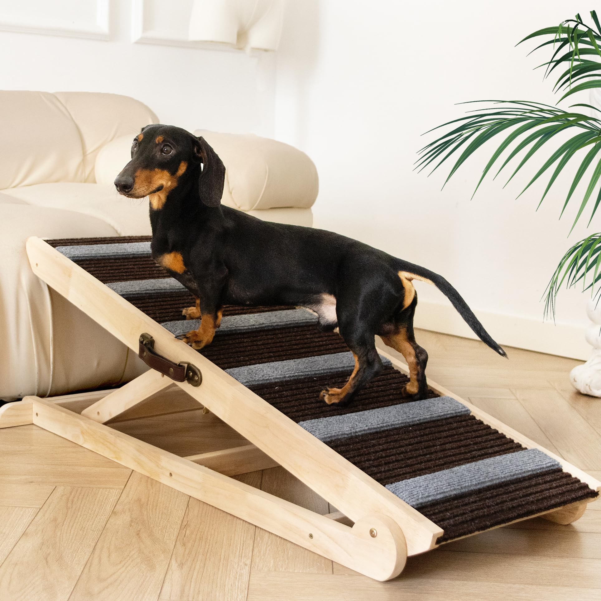 Unqbwe Dog Ramp For Bed, Adjustable & Folding With 6 Adjustable Height, Rugged, Anti-Slip, Dog Ramp For Couch, Folding Portable 