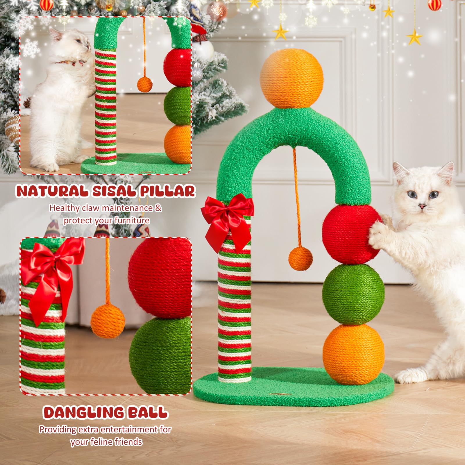 Pawpalace Durable Cat Scratching Post, Natural Sisal Cat Scratcher For Indoor Cats And Kittens, Cat Post With Dangling Ball, Eas