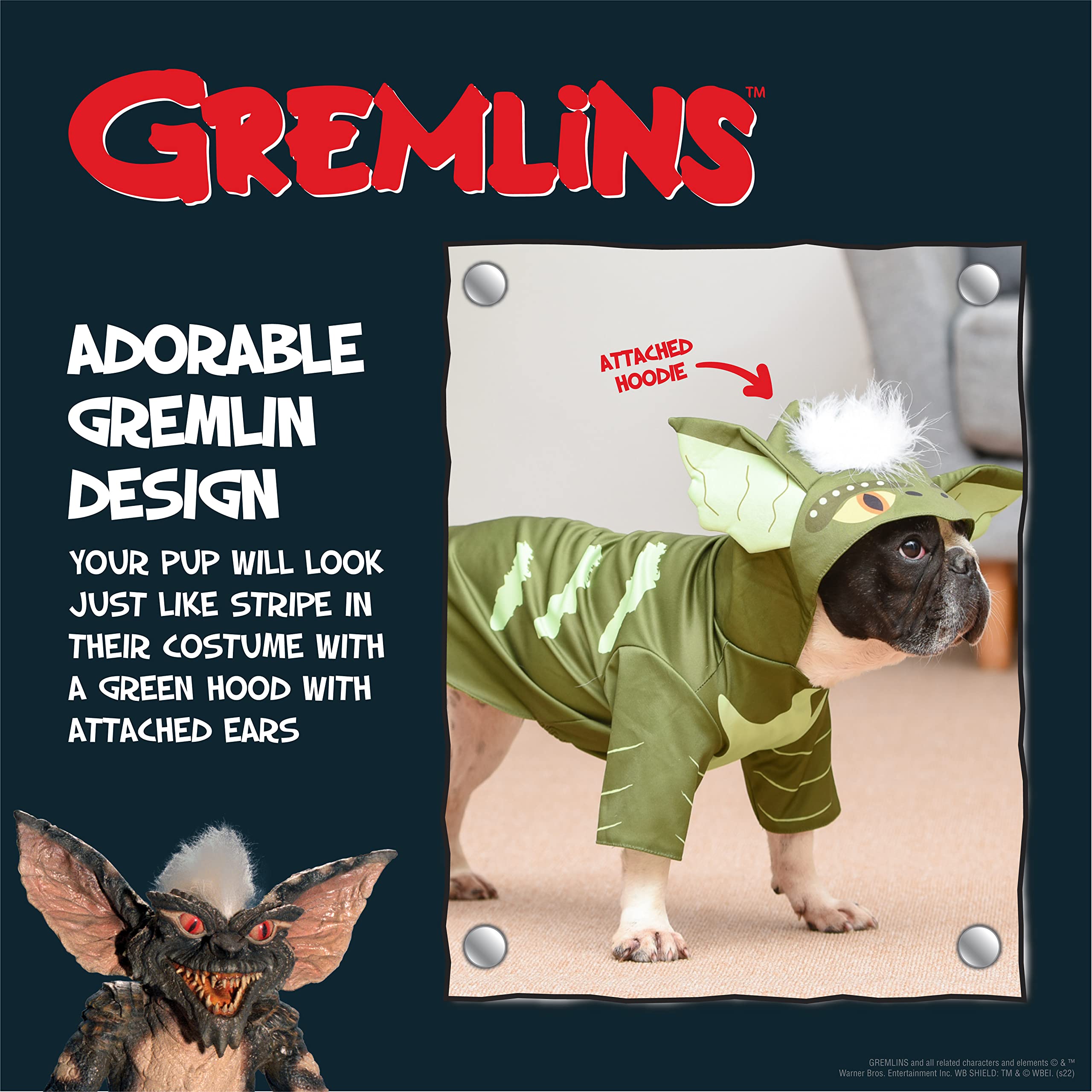 Warner Bros Horror Wb: Gremlins Halloween Costume For Dogs With Hood – Size Large | Cute Pet Costumes, Scary Costumes For Dogs| Officially Licensed Gremlins Pet Products, Green (Ff23213)
