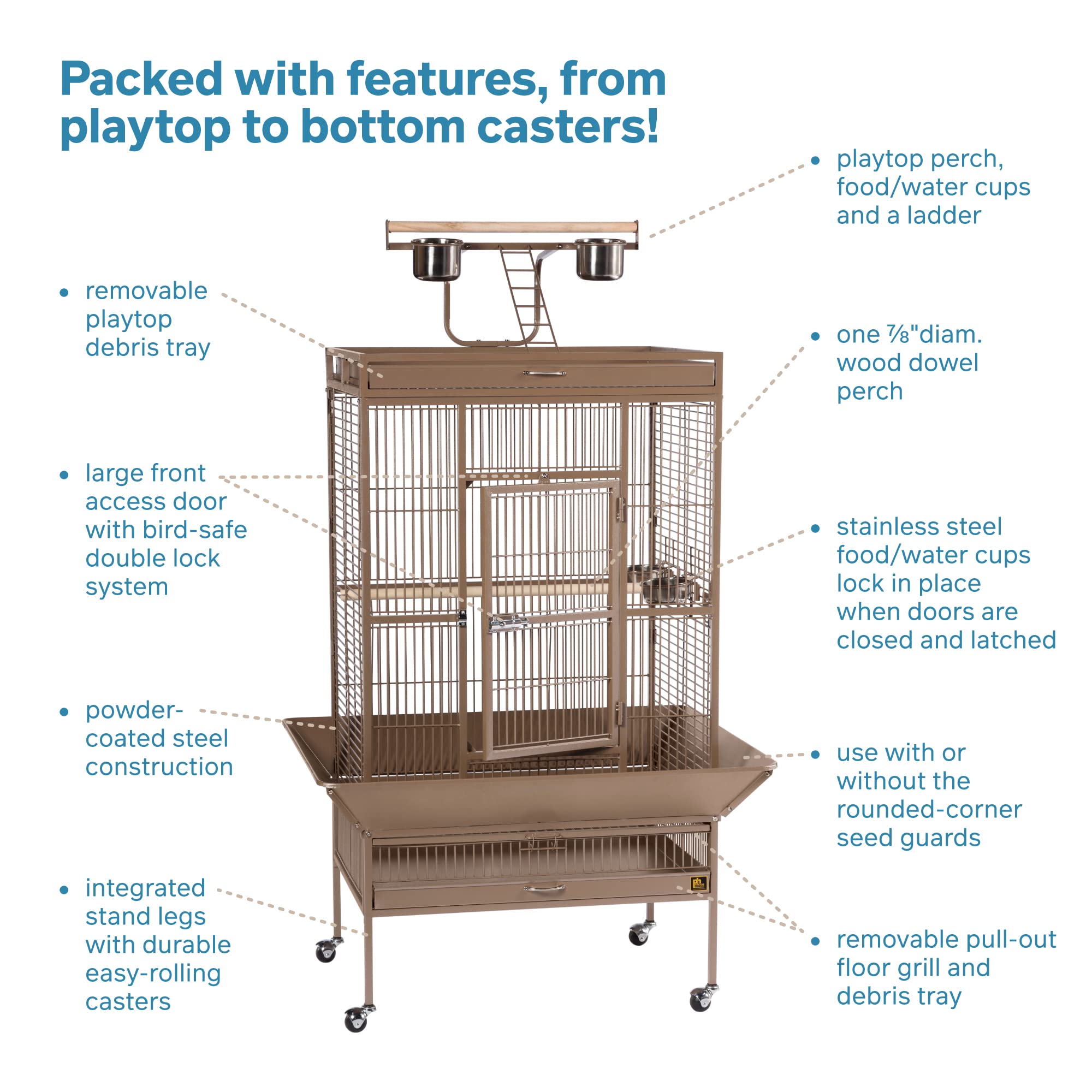 Prevue Hendryx Pet Products Wrought Iron Select Bird Cage 3153Coco, Coco Brown, 30-Inch By 22-Inch By 63-Inch
