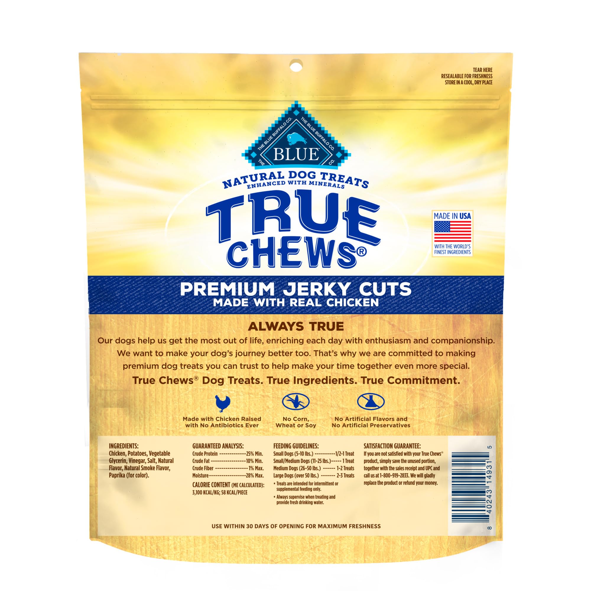 Blue Buffalo True Chews Premium Jerky Cuts Dog Treats with Natural Ingredients Chicken