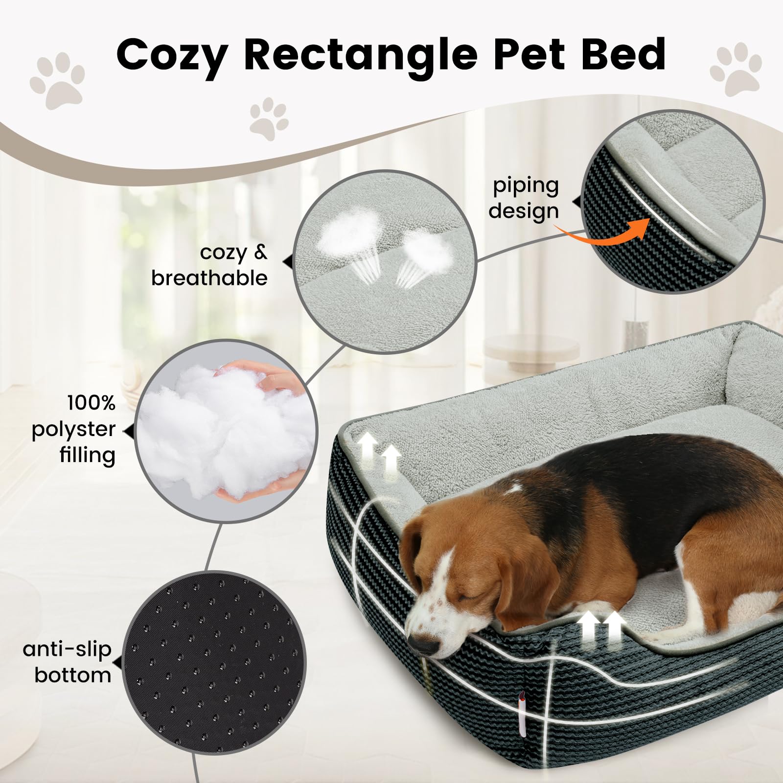 Miguel Dog Bed with Removable Cushion/Pillow for Medium Small Dogs, Washable Pet Bed with Side Easy to Wash Puppy Bed, Large Rec