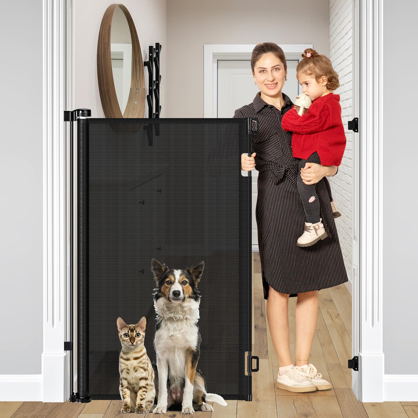 48 Inch Extra Tall Pet Gate, Extends to 55'' Wide, Extra Tall Retractable Baby Gates for Dogs Extra Tall Dog Gate Indoor Tall Me