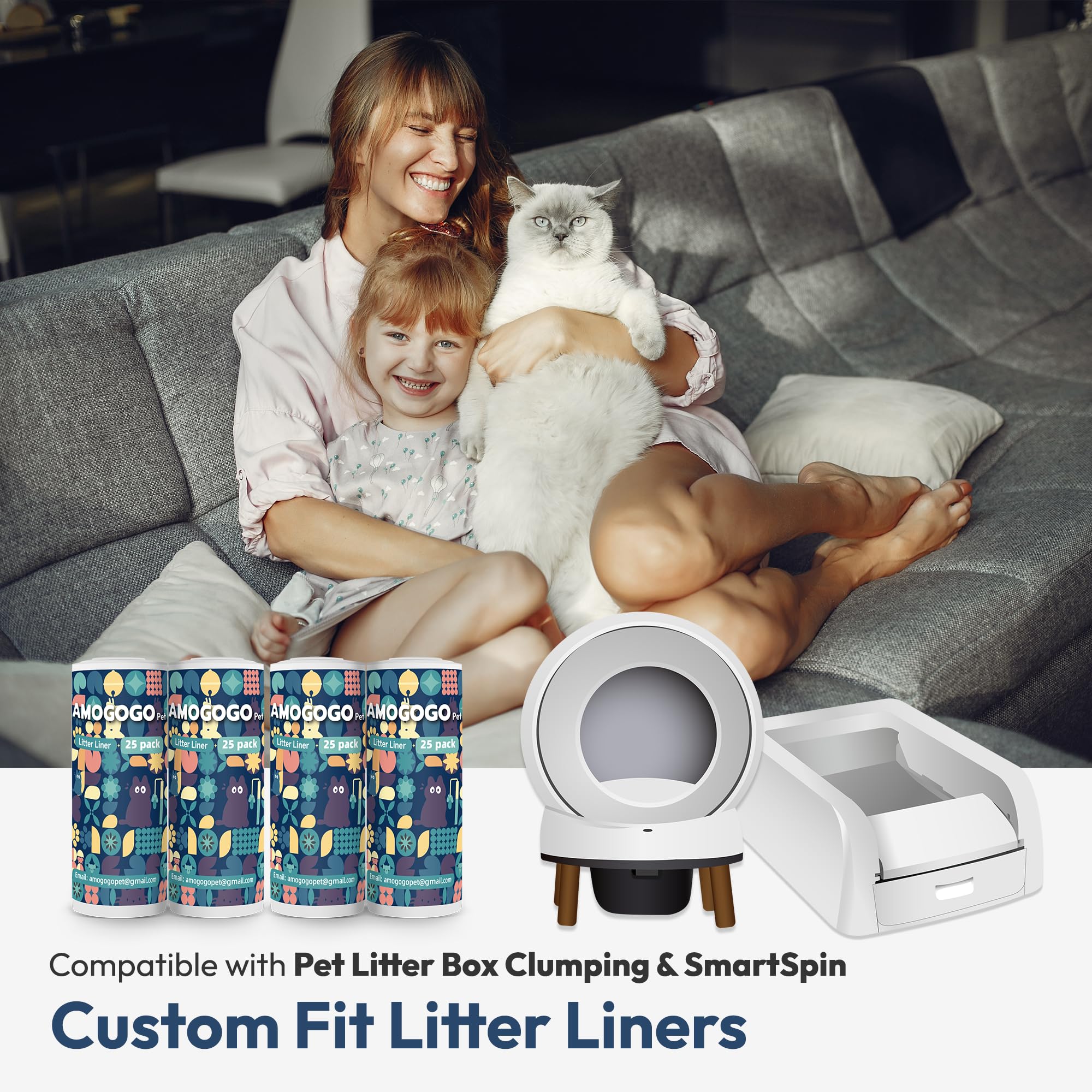 Amogogopet 100 Pack Waste Bin Liners, Compatible With Scoopfree Clumping & Smartspin Automatic Litter Box, Large Capacity Litter