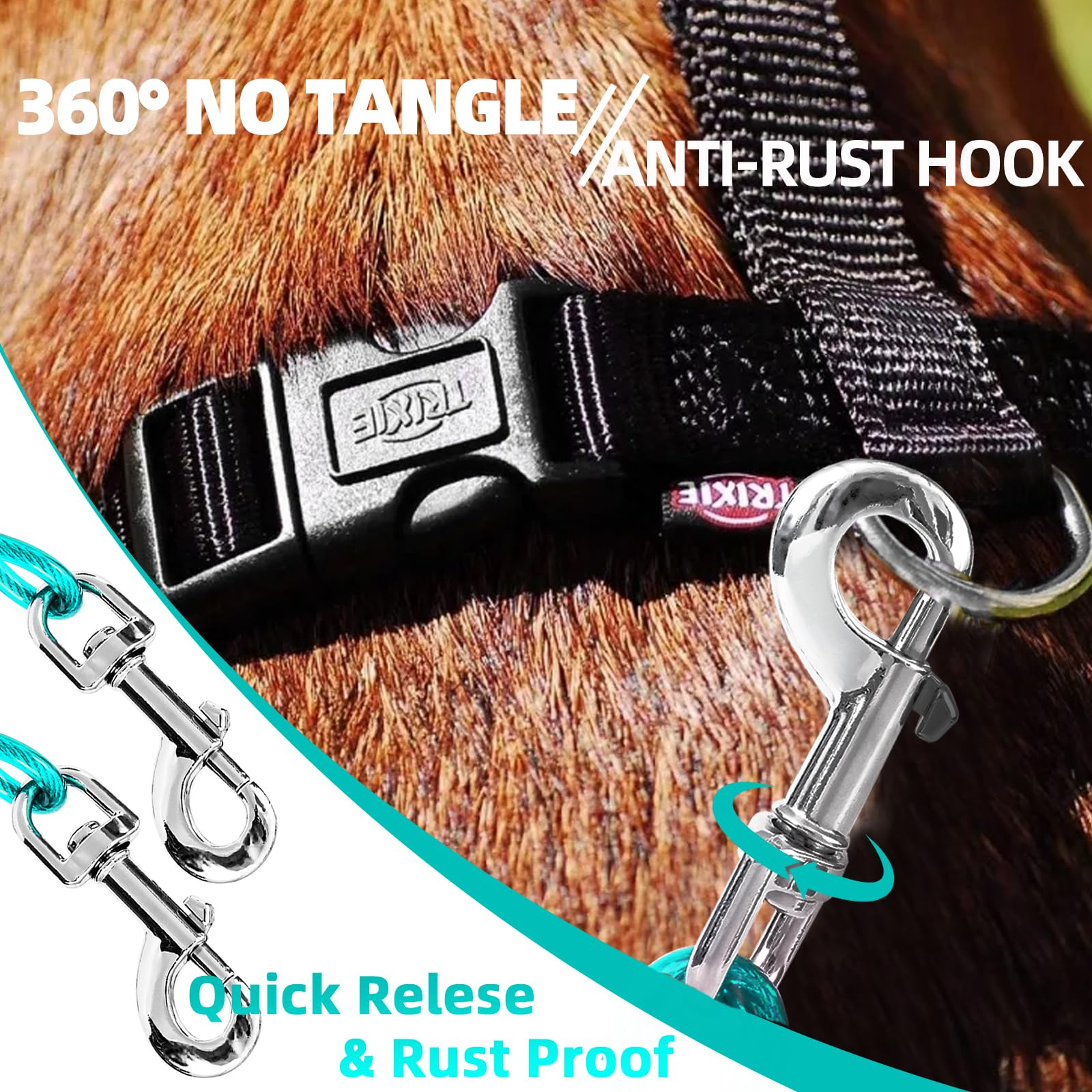 Dog Tie Out Stake And Dog Run Cable, 30Ft Long Dog Lead With Dog Yard Stake, Dog Chains 30Ft For Outside, Dog Yard Leash And Stake For Camping & Beach, Dog Tie Out Tether For Medium Large Dogs