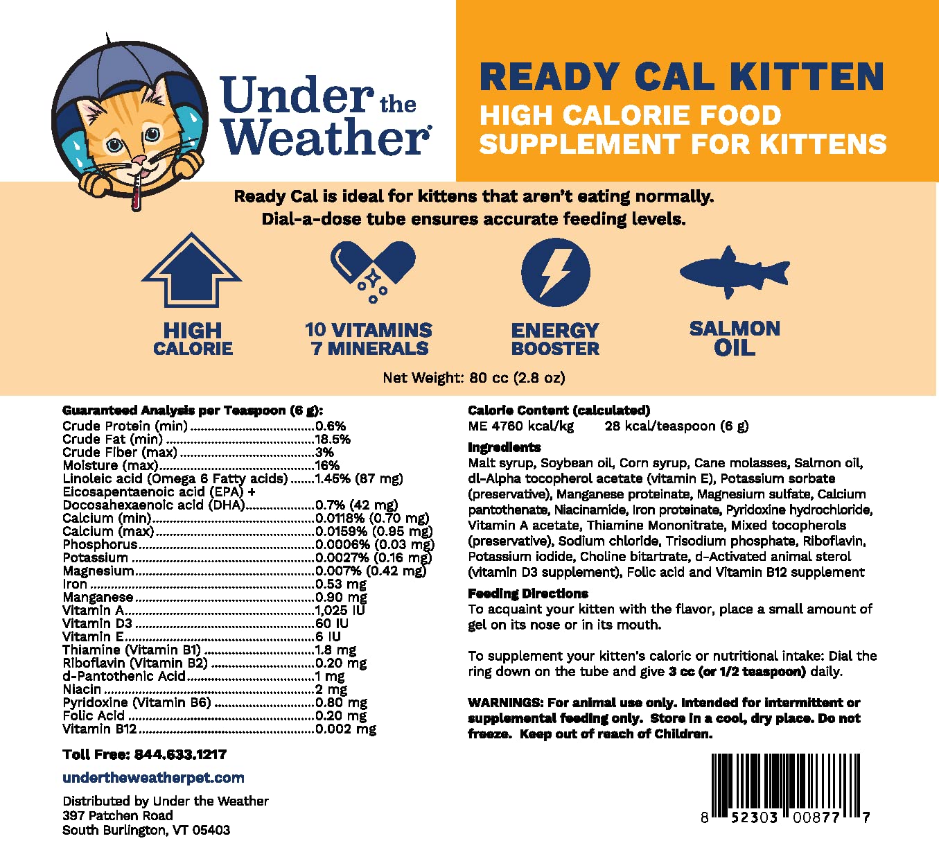 Under the Weather Pet | Ready Cal for Kitten | High Calorie Pet Nutritional Supplement for Weight Gain & Healthy Weight Maintena