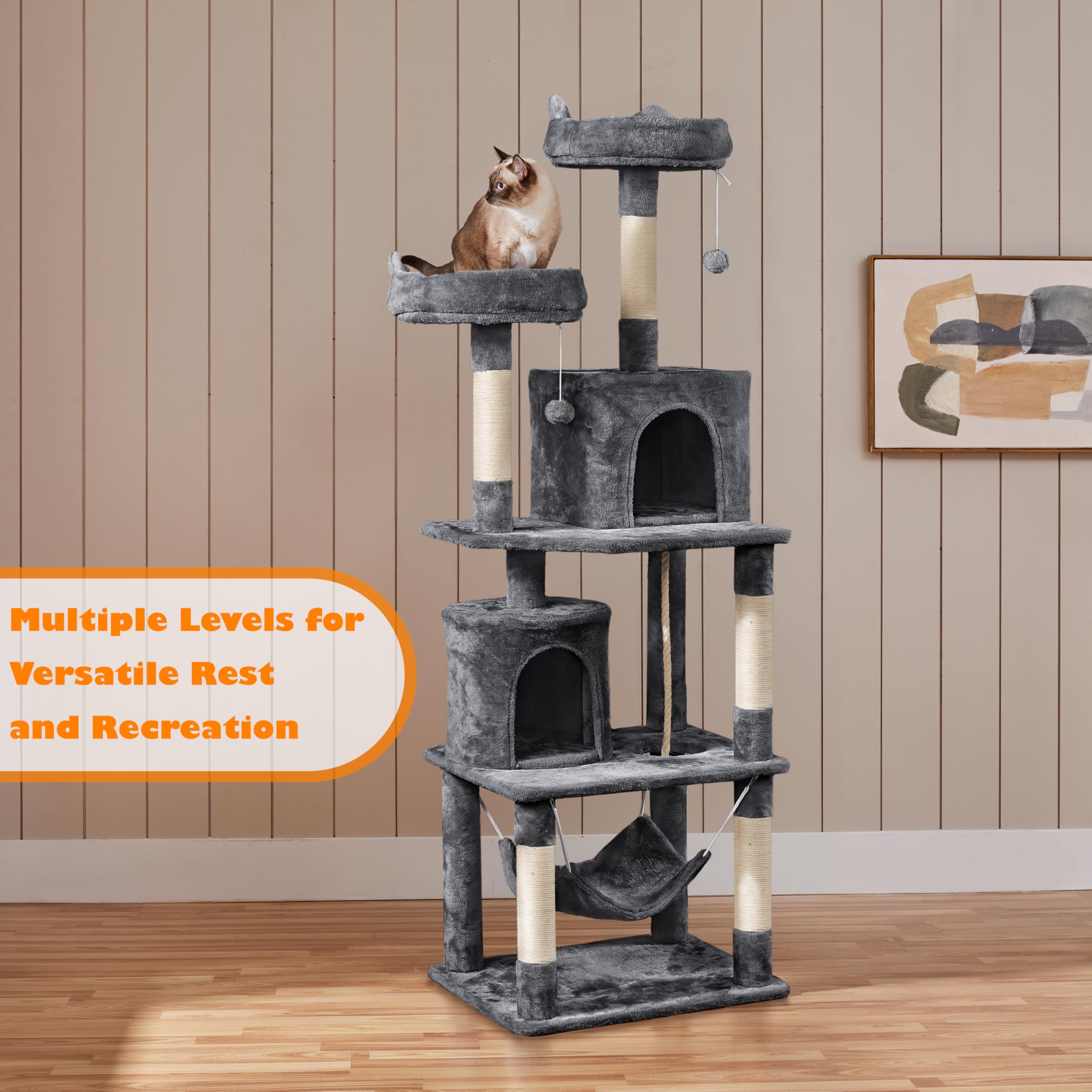 Yaheetech 70.5' H Cat Tower, Multi Level Cat Tree Kitten Condo With 2 Condos & 2 Foam-Padded Perches & Scratching Post & Fur Ball For Medium/Large Cats
