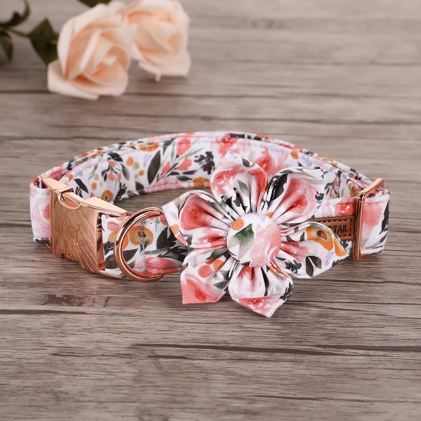 Elegant Little Tail Floral Girl Dog Collar For Female Dogs, Pet Collar Adjustable Dog Collars With Flower Gift For X-Small Dogs