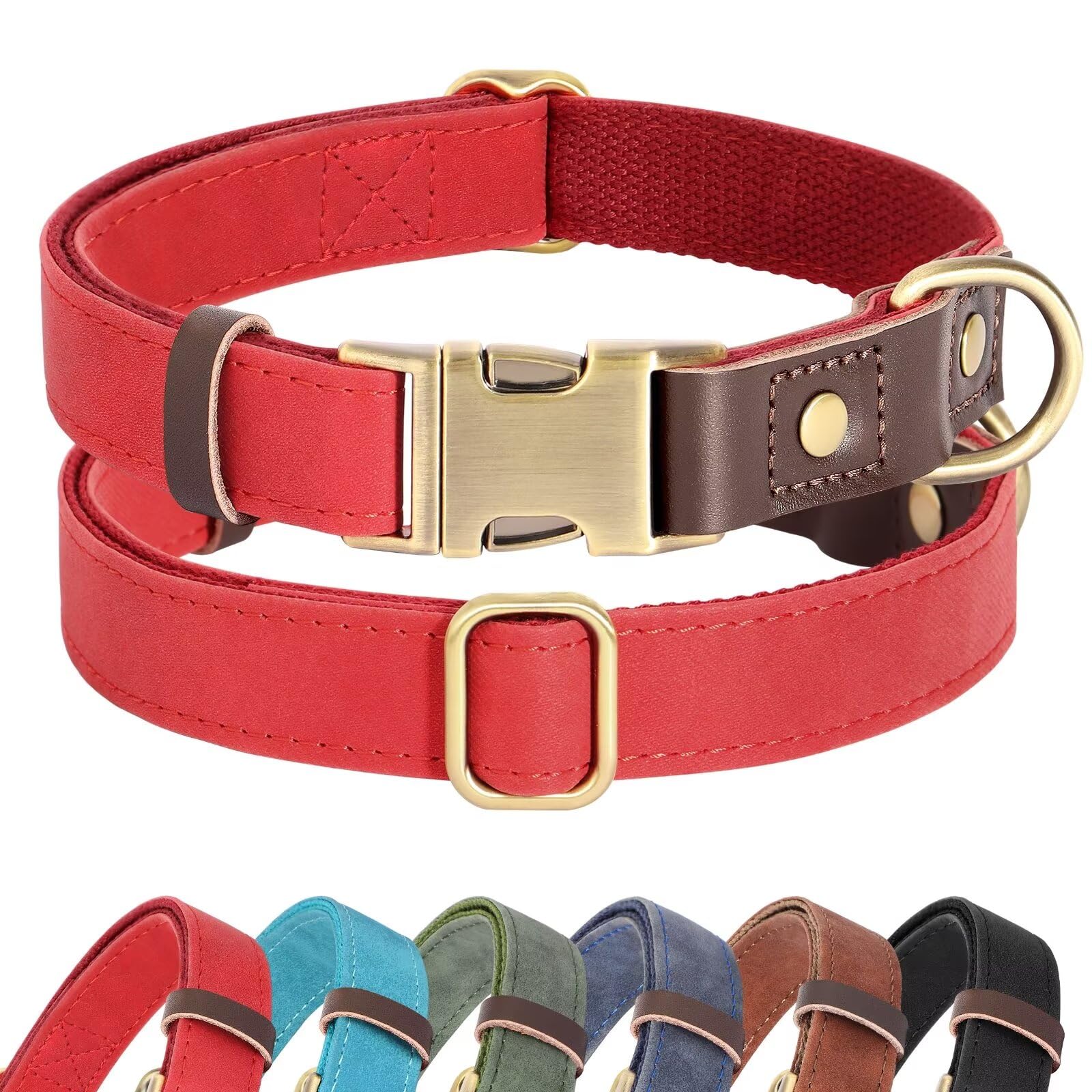 Didog Soft Padded Leather Dog Collars For Small Dogs, Classic Heavy Duty Dog Collar Adjustable With Quick Release Metal Buckle,R