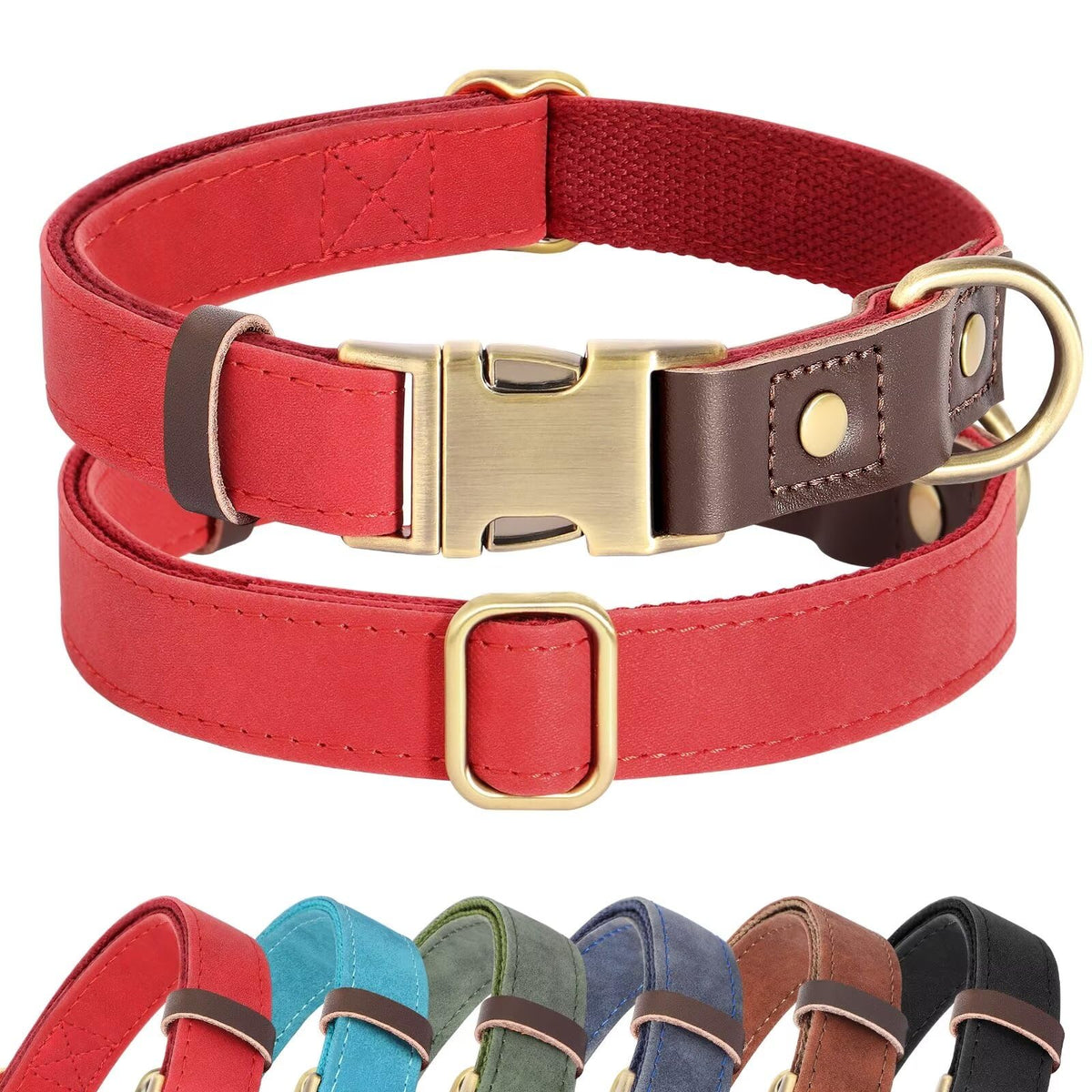 Didog Soft Padded Leather Dog Collar For Large Dogs, Classic Heavy Duty Dog Collar Adjustable With Quick Release Metal Buckle, R