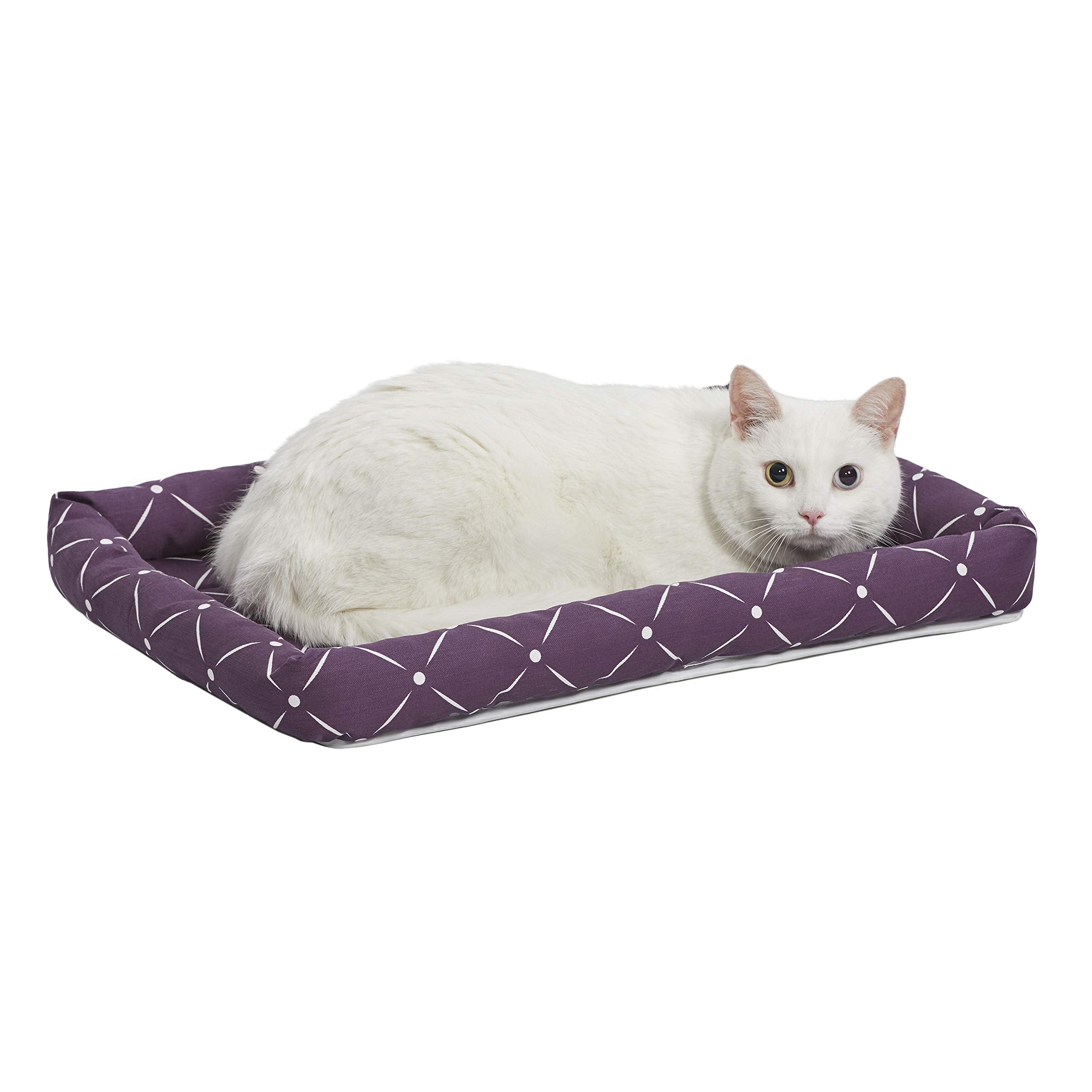 Midwest Homes For Pets 40222-Pld Quiet Time Couture Ashton Bolster Pet Bed, Small Dog/22, Plum & White Diamond Pattern, 20.0' L X 11.5' W X 2.0' Th