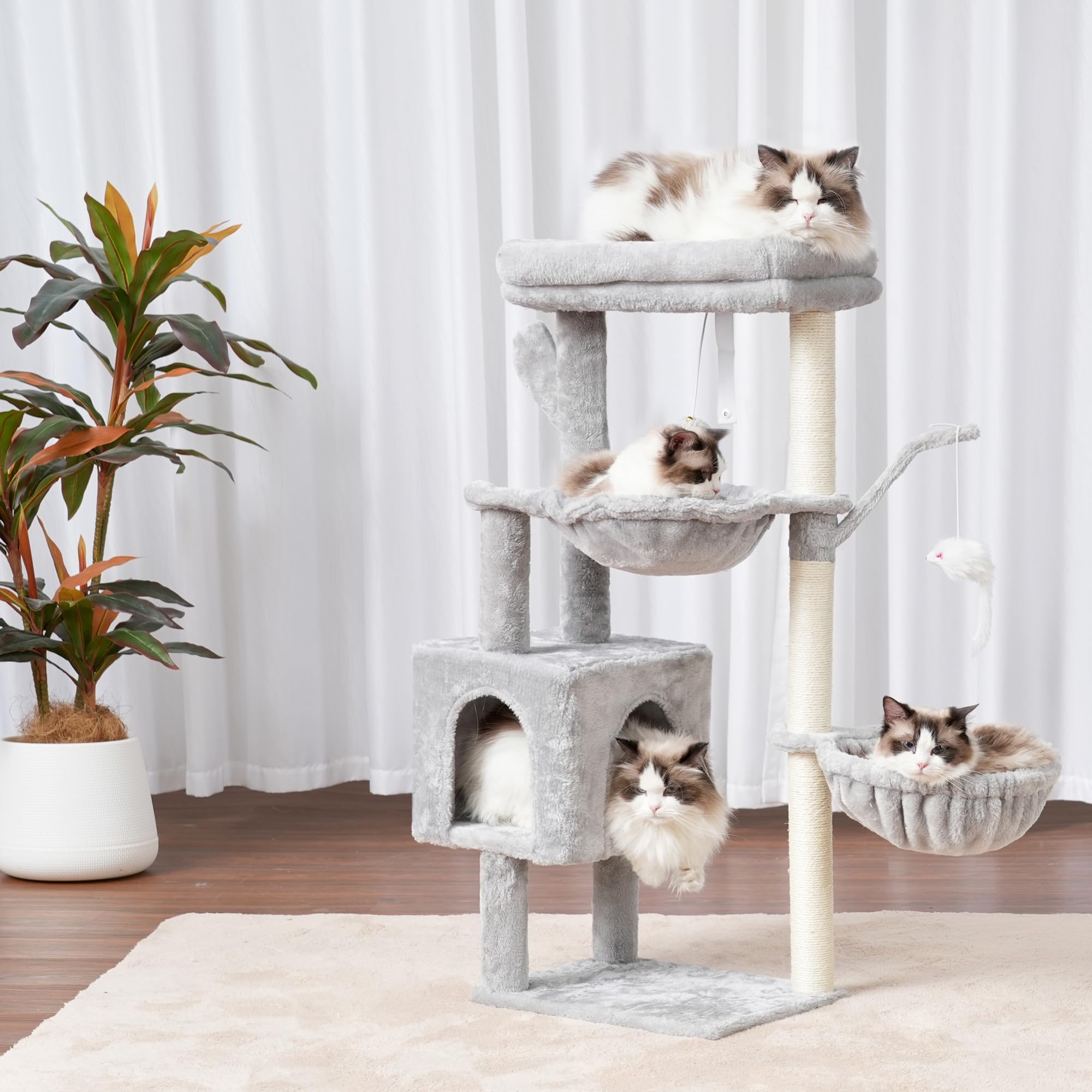 Heybly Cat Tree, 39.4 Inches Tower Condo With Scratching Post, Cat Tower For Indoor Cats, Fully Wrapped Sisal Pole, Soft Platfor