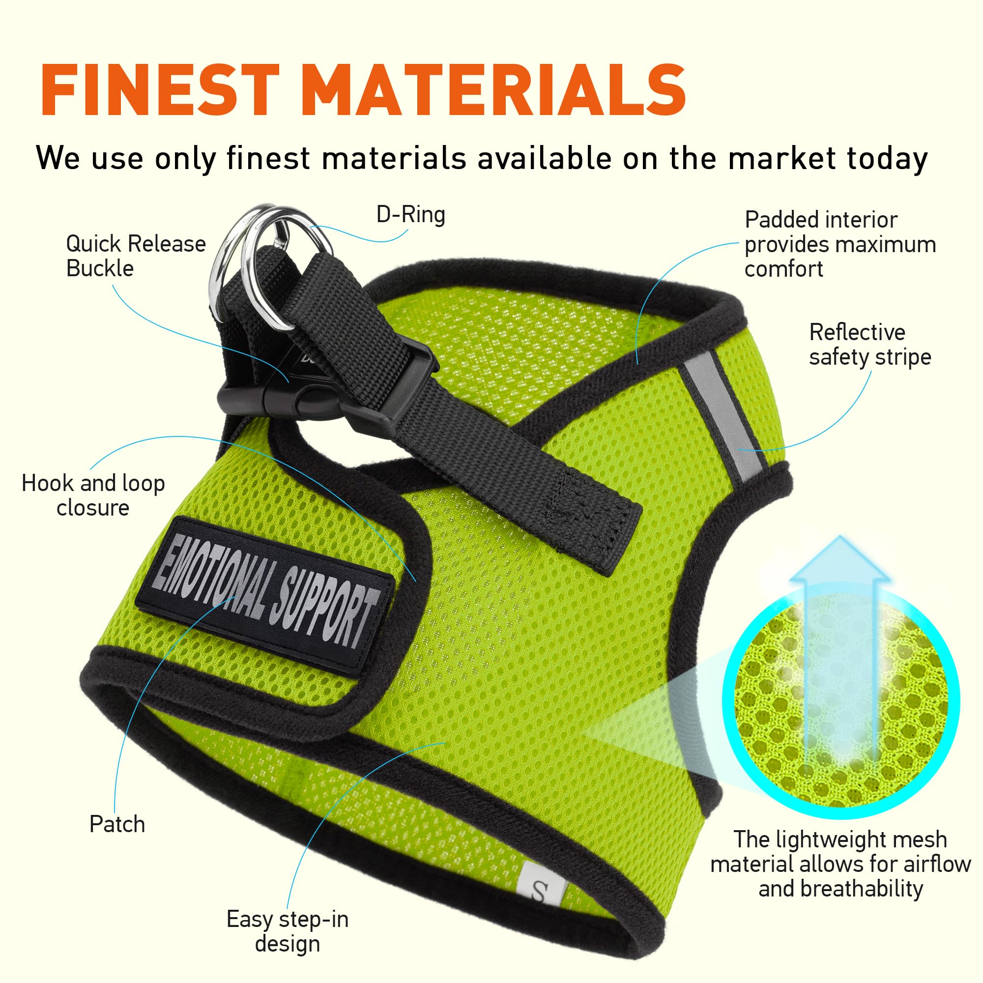 Dogline Boston Step in Mesh Dog Harness with Emotional Support Patch No Choke Pet Vest Soft Gentle Padded Chest Halter for Puppi