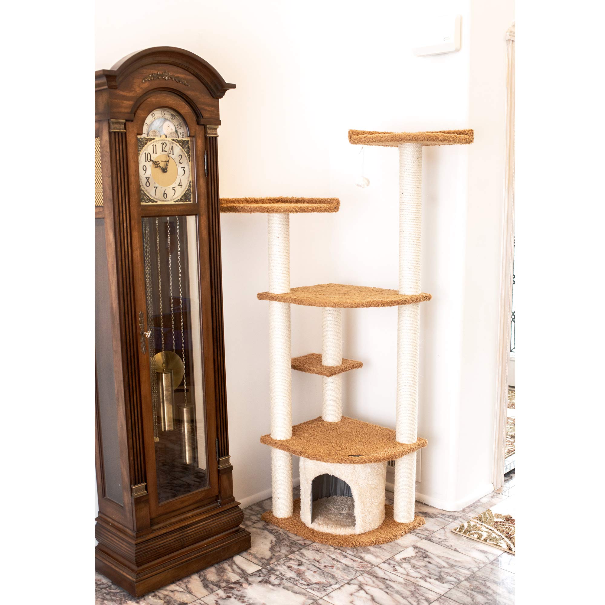 Armarkat Ultra Thick Faux Fur Cat Scratching Furniture Real Wood Jump Platform For Cats Chocolate A6402