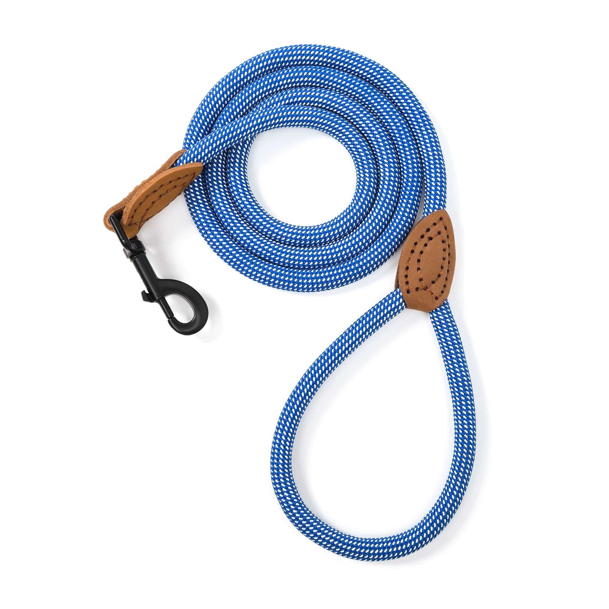 Mile High Life Rope Leash With Genuine Leather Connection, 6 Ft/5 Ft/4 Ft, Heavy Duty Leash For Medium & Large Dogs (Blue White,
