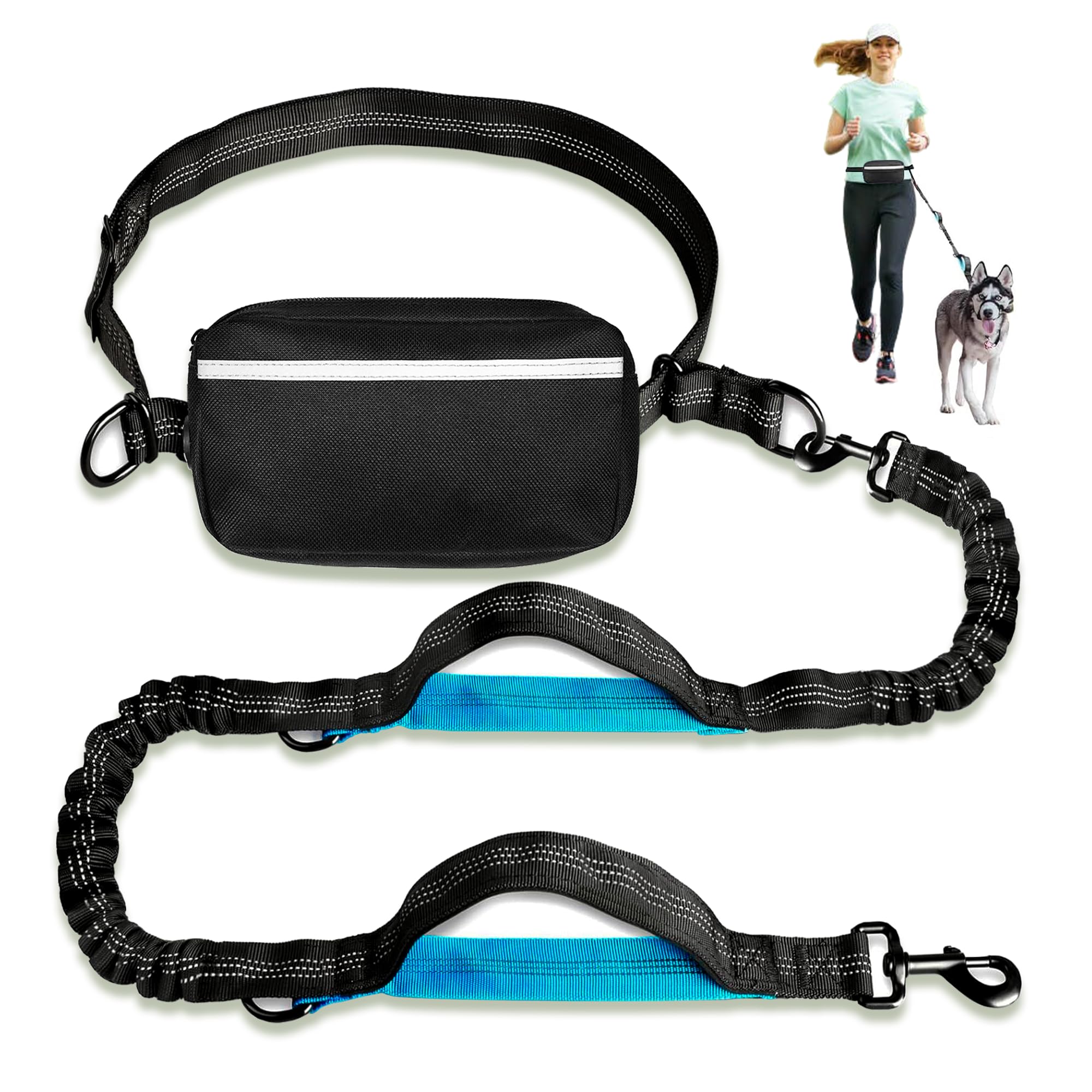 Hands Free Dog Leash Waist | Dual Padded Handles With Adjustable Belt Waist Leash For Dog Walking, Jogging, And Running Your Dog