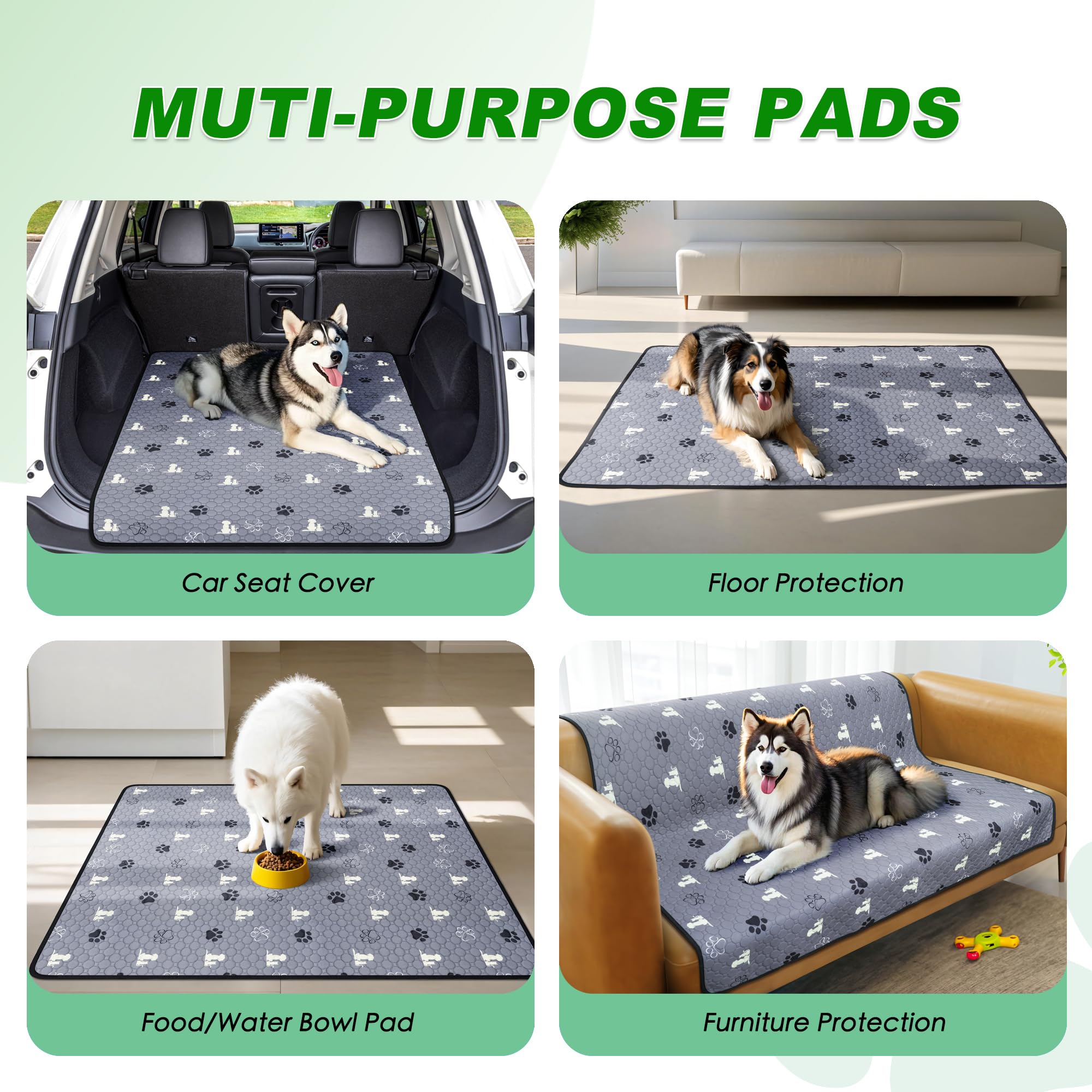 WanpeeGoo Washable Pee Pads for Dogs, 24"x36", Gray, Absorbent Reusable Training Pads, Non-Slip for Whelping, Playpen, Crate, Bed