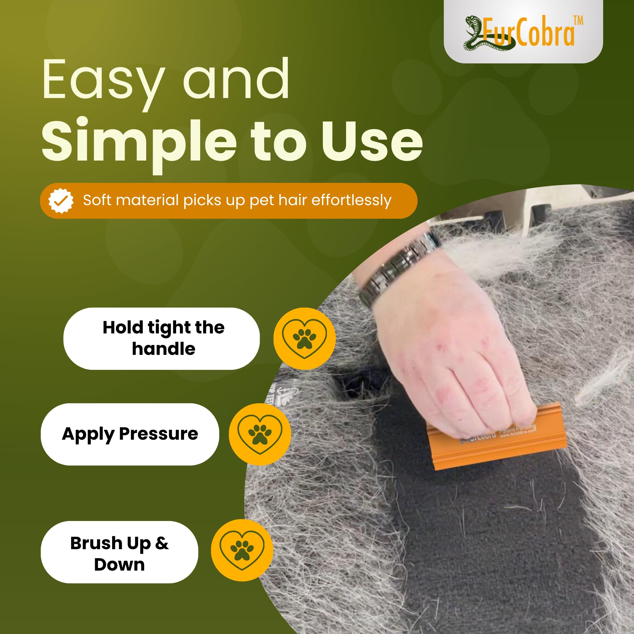 Furcobra Pro Pet Hair Remover For Car 4.33'' - Lightweight, Compact Cat Dog Fur Remover, Scraper, Cleaner For Bed, Couch, Carpet