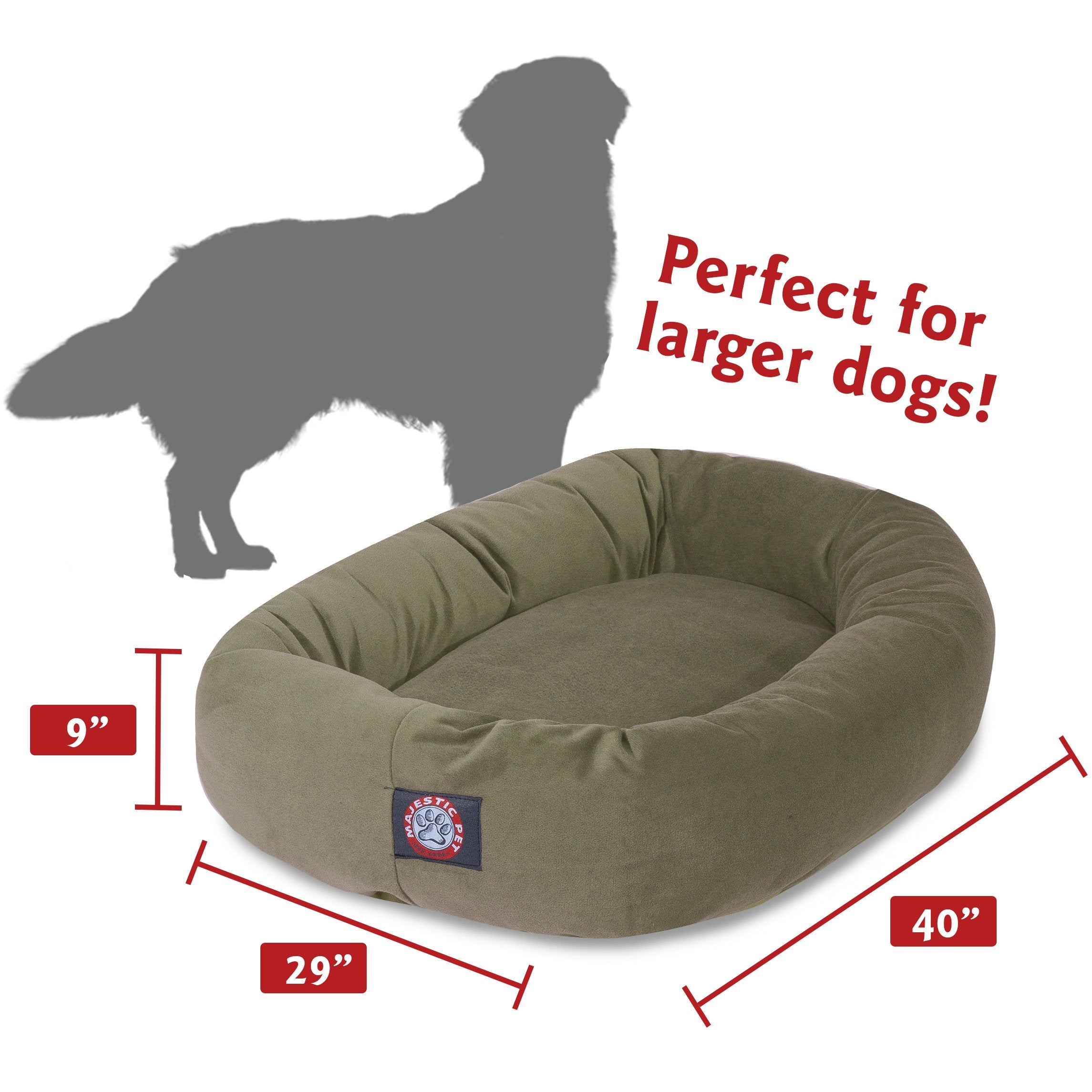 Majestic Pet 40 Inch Suede Calming Dog Bed Washable – Cozy Soft Round Dog Bed With Spine Support For Dogs To Rest Their Head - Fluffy Donut Dog Bed 40X29X9 (Inch) - Round Pet Bed Large – Sage