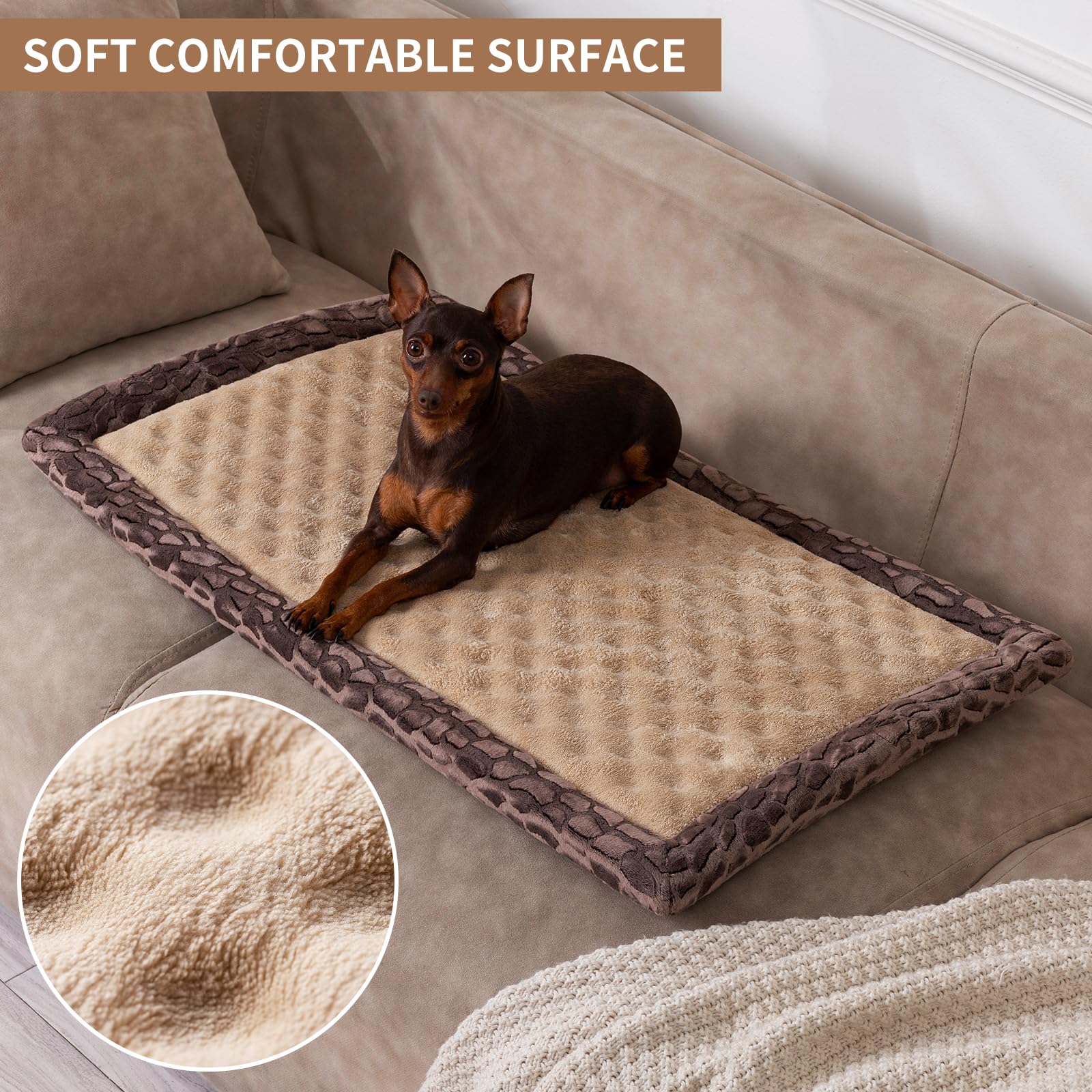 Minidear Dog Crate Pad, 42''X28''X1.1'' Crate Bed Rectangle Shape Non-Skid Kennel Pad, Rubber Backing Memory Foam For Dog Bed Ma