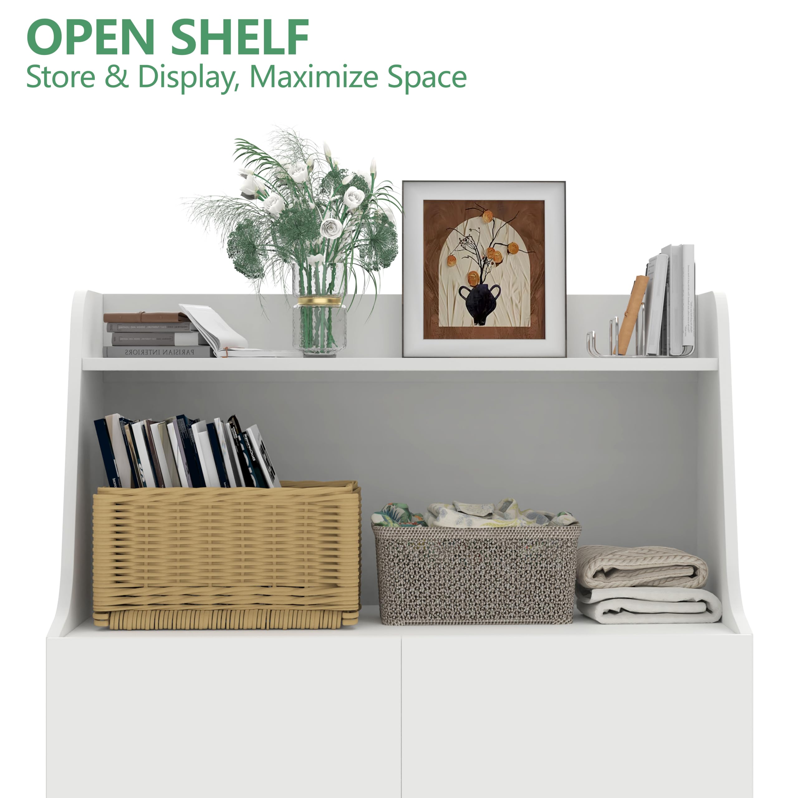 Amunrbrek Large/Tall Litter Box Enclosure, Modern Wooden Litter Box Furniture for XL Litterbox with Open Shelf as Sideboard Cabi