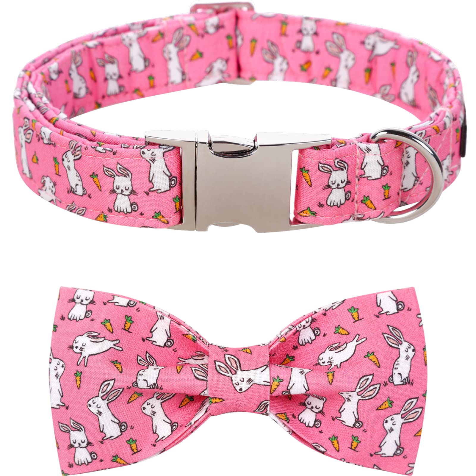 Lionet Paws Easter Dog Collar With Bowtie, Cute Bunny Rabbit Carrot Bowtie Collar With Metal Buckle For Dogs, Adjustable Comfort