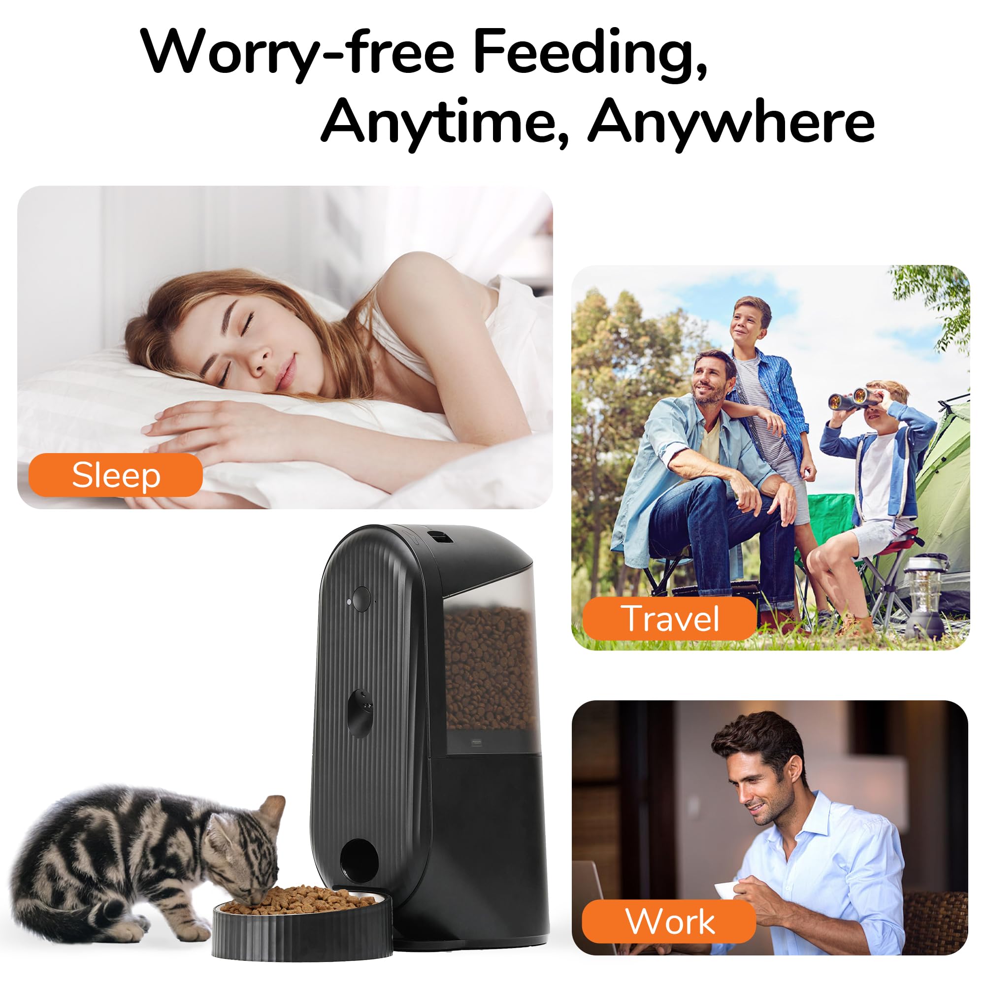 FUKUMARU Automatic Cat Feeder, 2 in 1 Automatic Pet Feeders with Camera and Audio, Support DIY Meals and Timed Control WiFi Cat