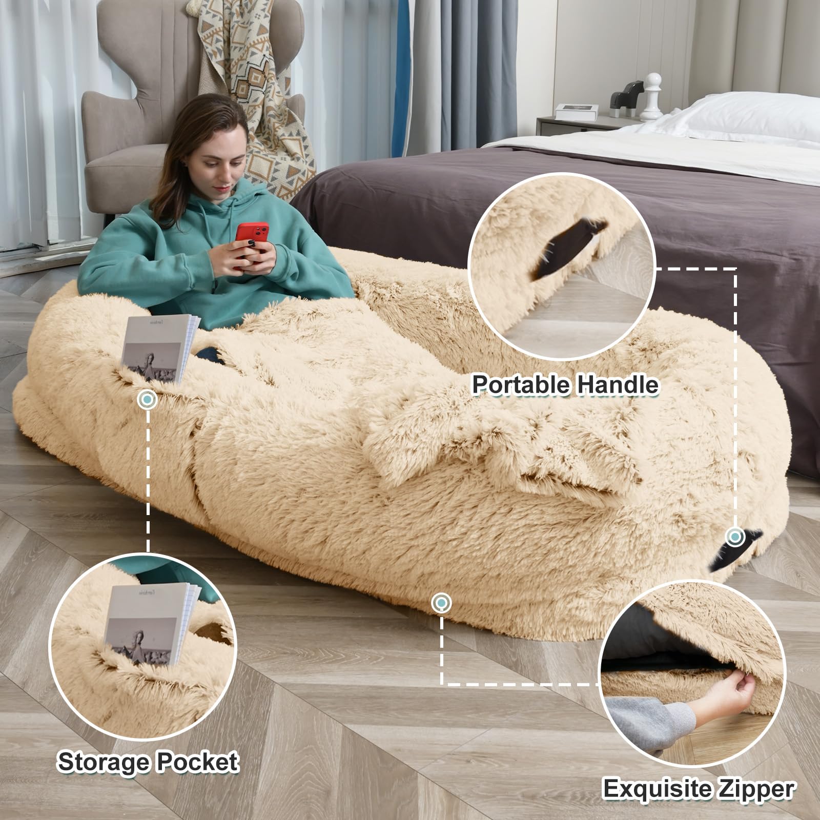 Yaem Human Dog Bed For Adult, Kids And Pets - 71''X45''X12'' Washable Faux Fur People Dog Beds For Humans, Orthopedic Human Size