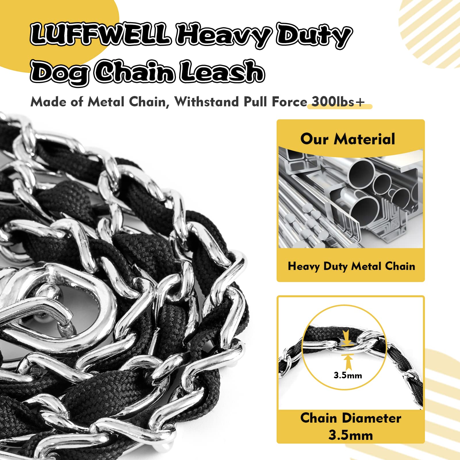 Chain Dog Leash Chew Proof, Metal Chain And Nylon Rope Pet Dog Leash With Padded Handle, Heavy Duty Chain Leashes For Medium Large Dogs, Steel Long Lead Leash For Dog Training, Walking, Running