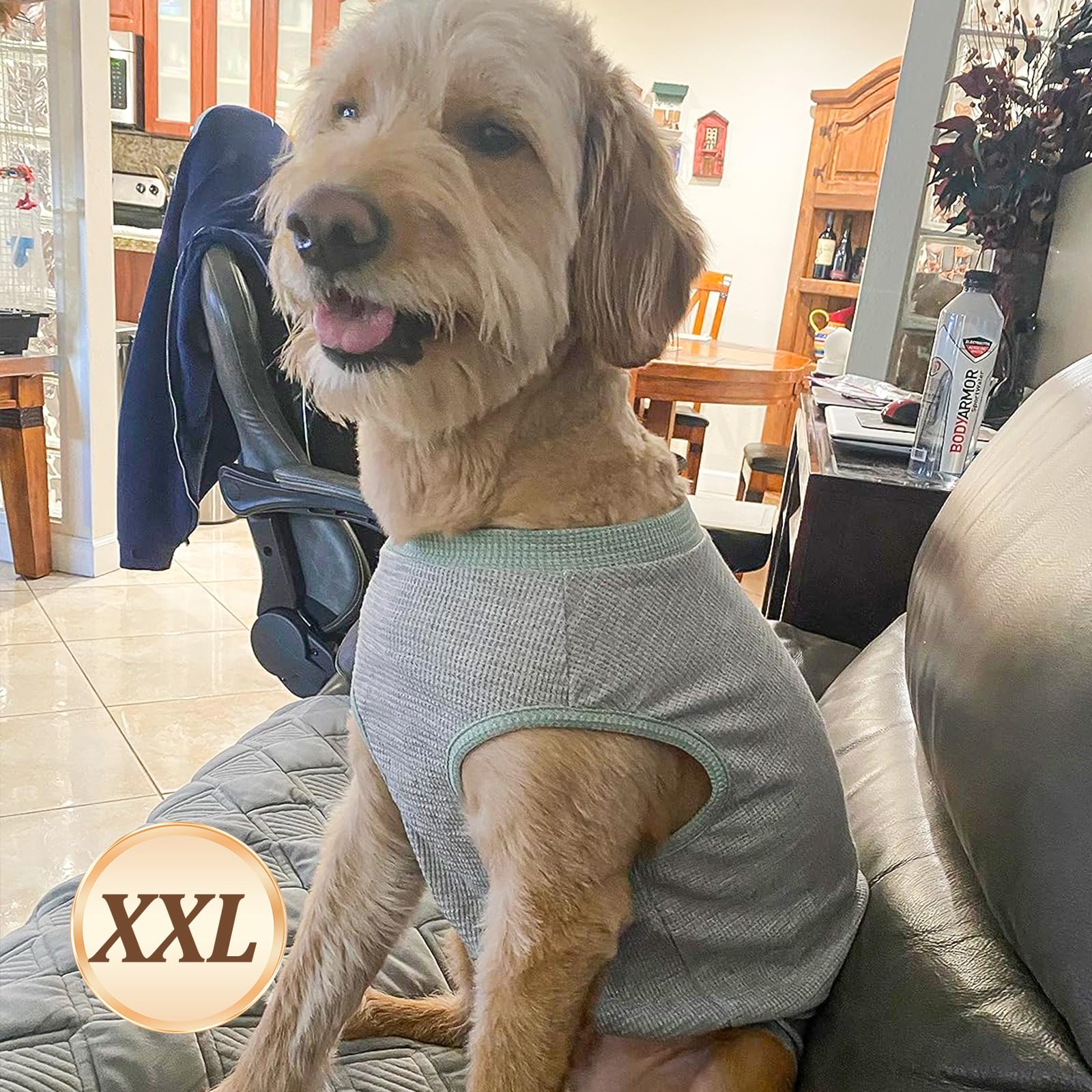 Kyeese 2Pack Dog Shirts Waffle Stretchy T-Shirts Lightweight Tank Top Sleeveless Vest Breathable Pet Apparel, Xx-Large, Green+Gr