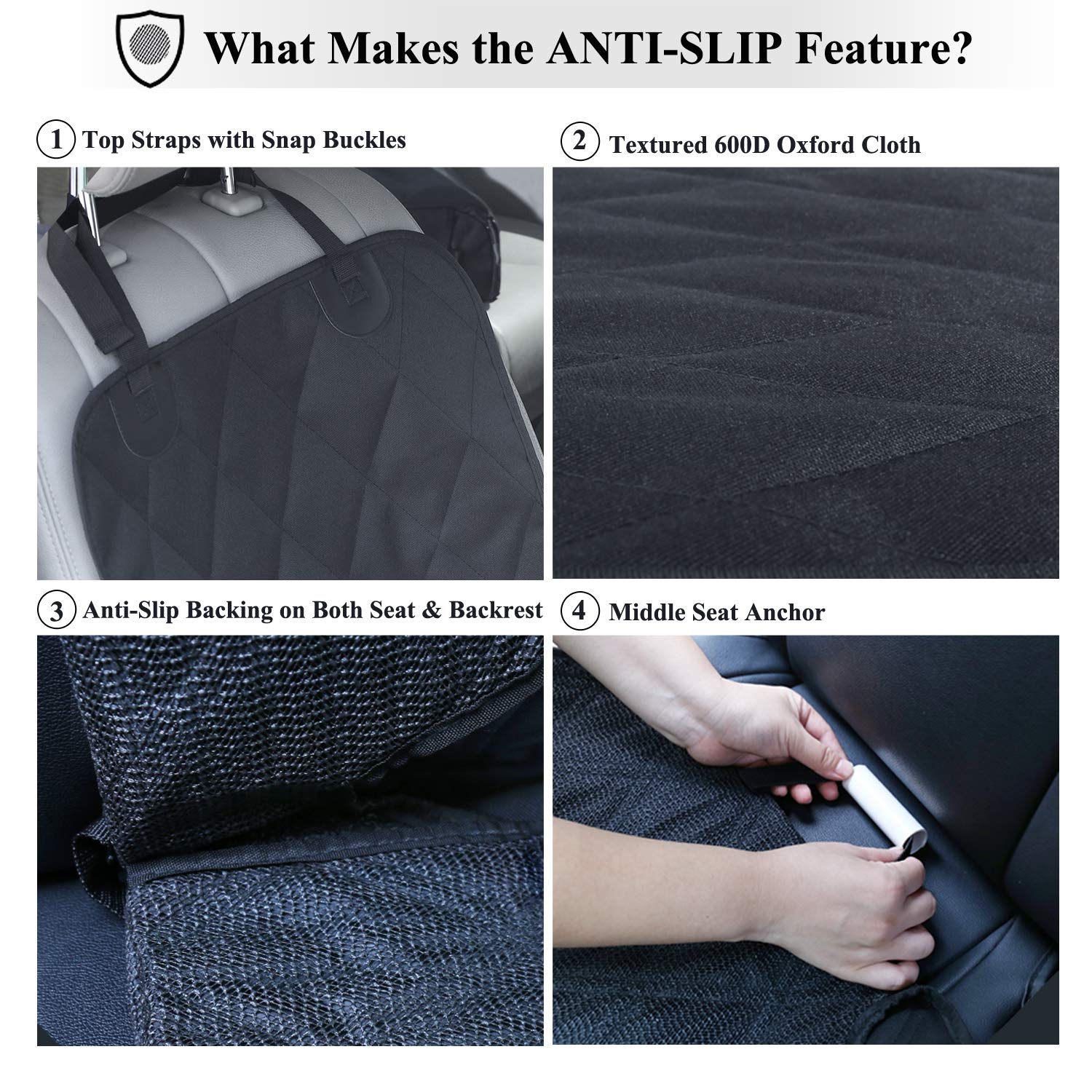 Vivaglory Front Dog Seat Covers, 1Pack No-Skirt Design 4 Layers Quilted & Durable 600D Oxford Car Seat Cover For Dogs With Anti-