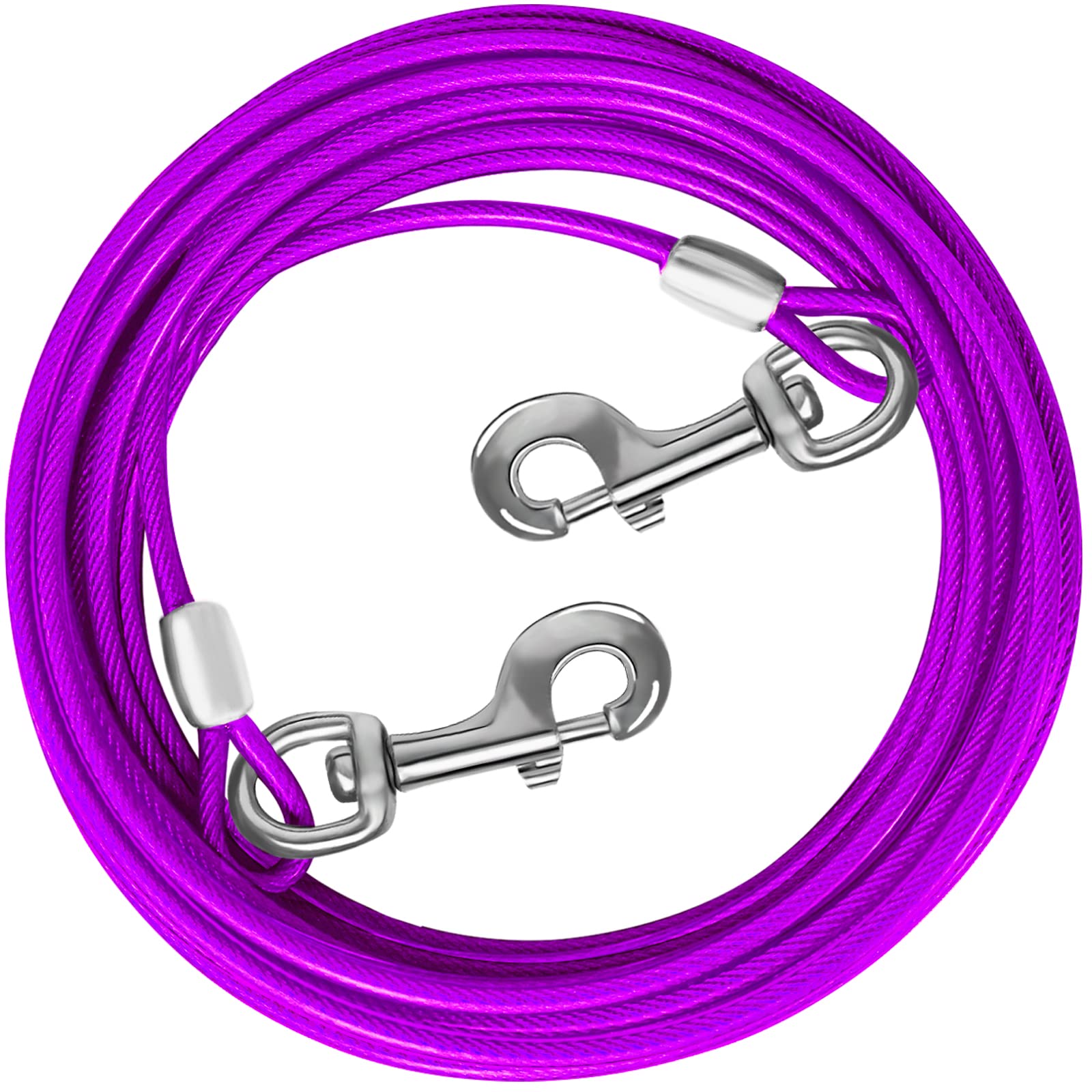 HaiYUAN Dog Tie Out Cable 10/15/20/25/30 FT Runner for Yard Steel Wire Cable with Durable Superior Clips Purple Chains for Outside Dog Lead for Large Up to 165 Lbs -Like New