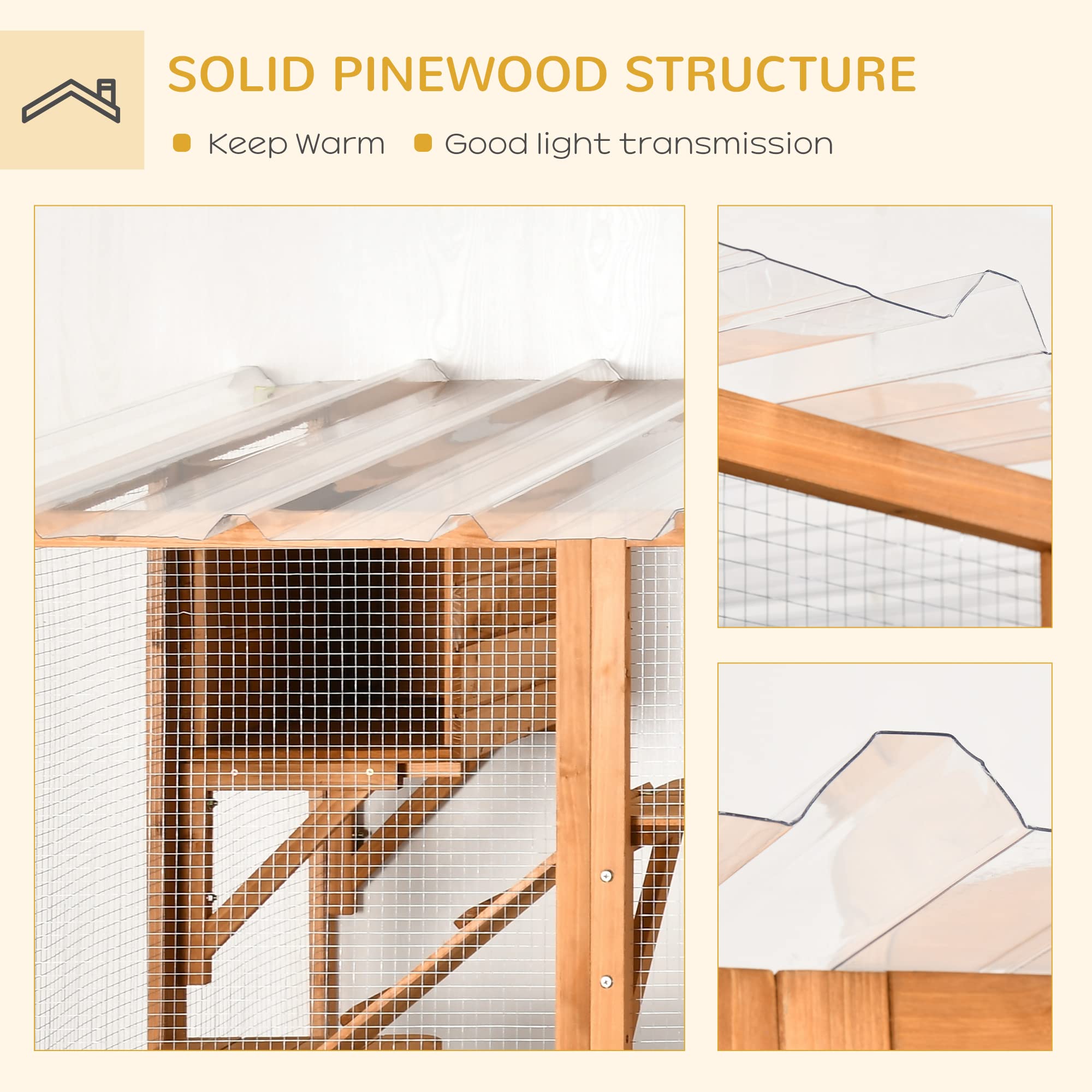 Pawhut Catio Playground Cat Window Box Outside Enclosure, Outdoor Cat House With Weather Protection Roof For Multiple Kitties, Wooden Frame, Shelves & Bridges, 118' X 37. 5' X 74', Orange