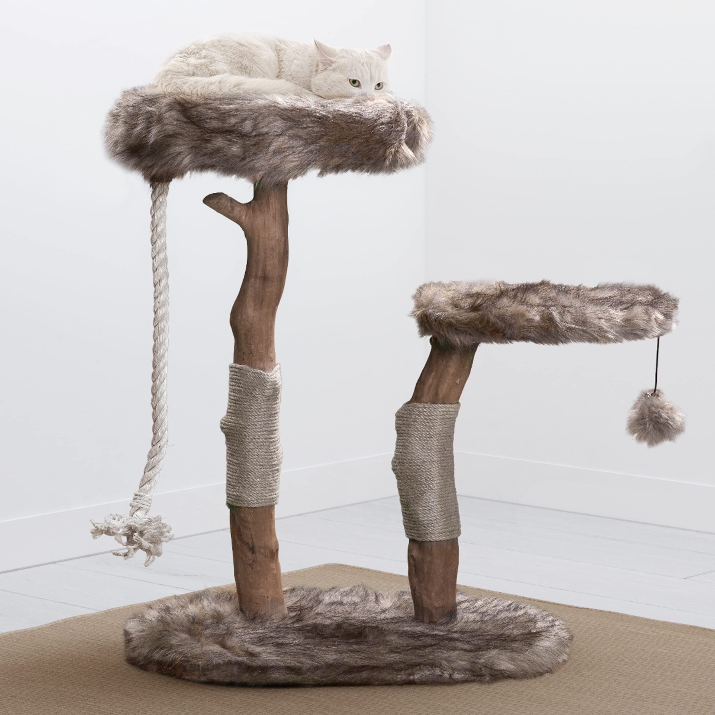 Mau Lifestyle Modern Cat Tree Tower - Natural-Branch Cat Condo & Luxury Wood Cat Scratching Tree - Luxury Cat Gifts By Mau Lifes