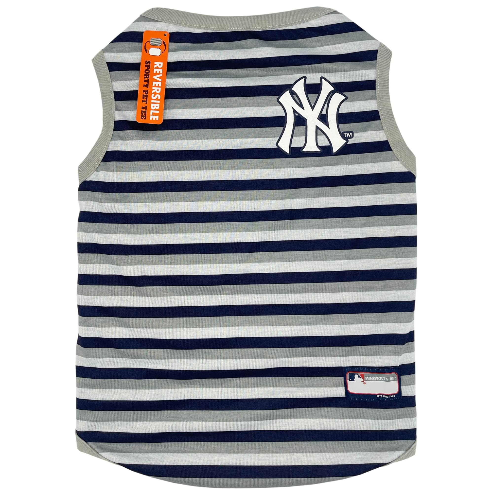Pets First Mlb New York Yankees Reversible T-Shirt,X-Small For Dogs & Cats.With The Team Logo Comes With 2 Designs,Stripe Tee Sh