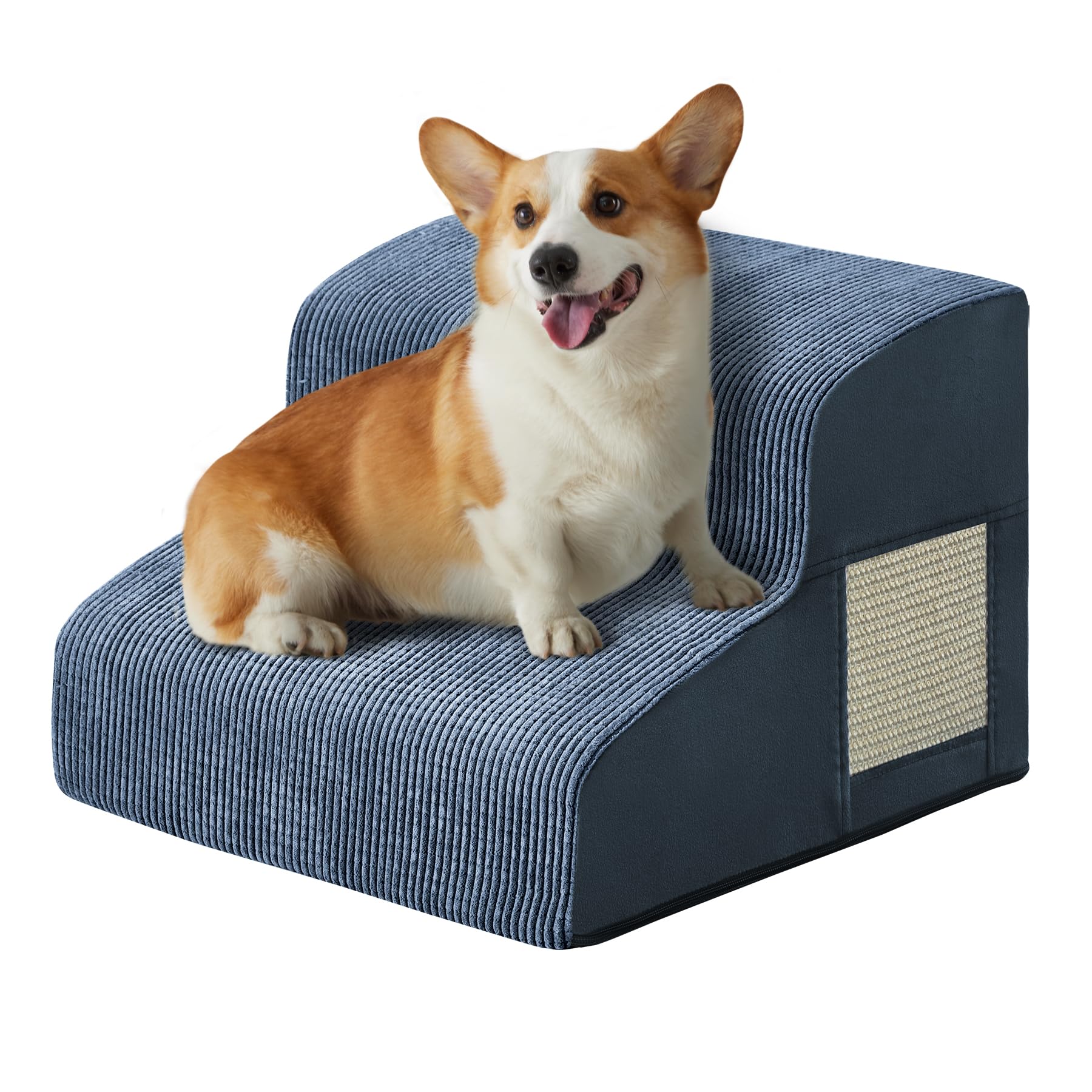 Navy Portable 2-Step Dog & Cat Step For Bed, Couch, Sofa & Chairs - Non-Slip, High Density Foam